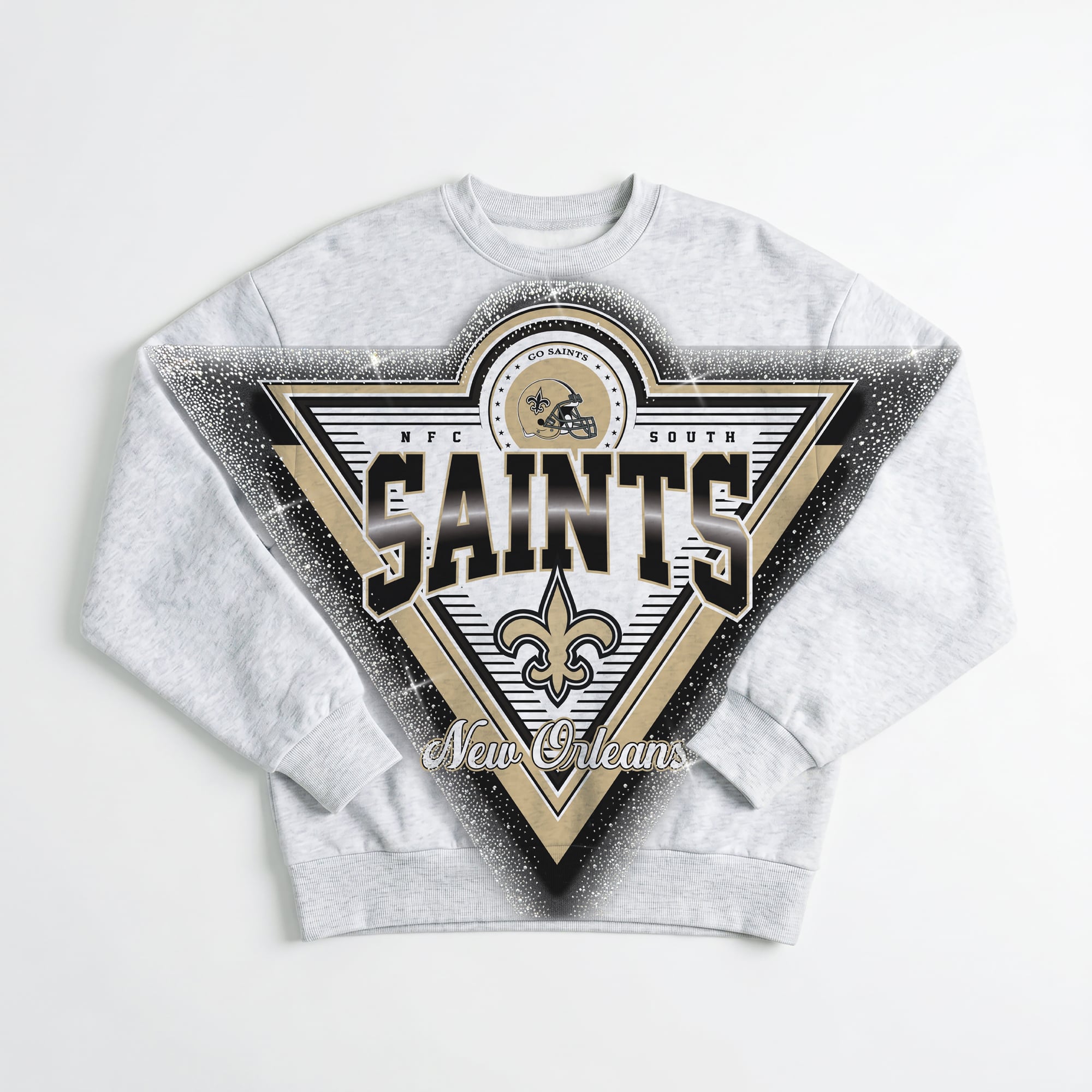 Sweat-shirt oversize en polaire à strass New Orleans Saints, gris chiné, pour femme, collection Gameday Couture.