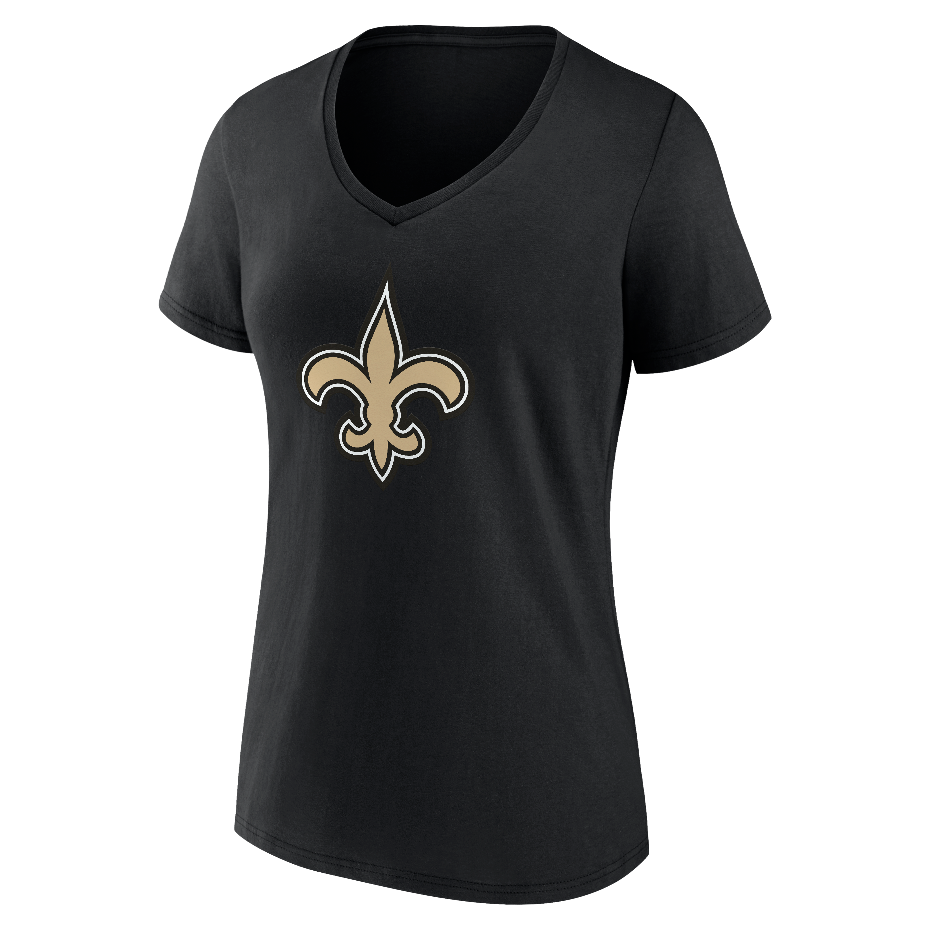 T-shirt noir à col en V avec logo principal des Saints de la Nouvelle-Orléans pour femme