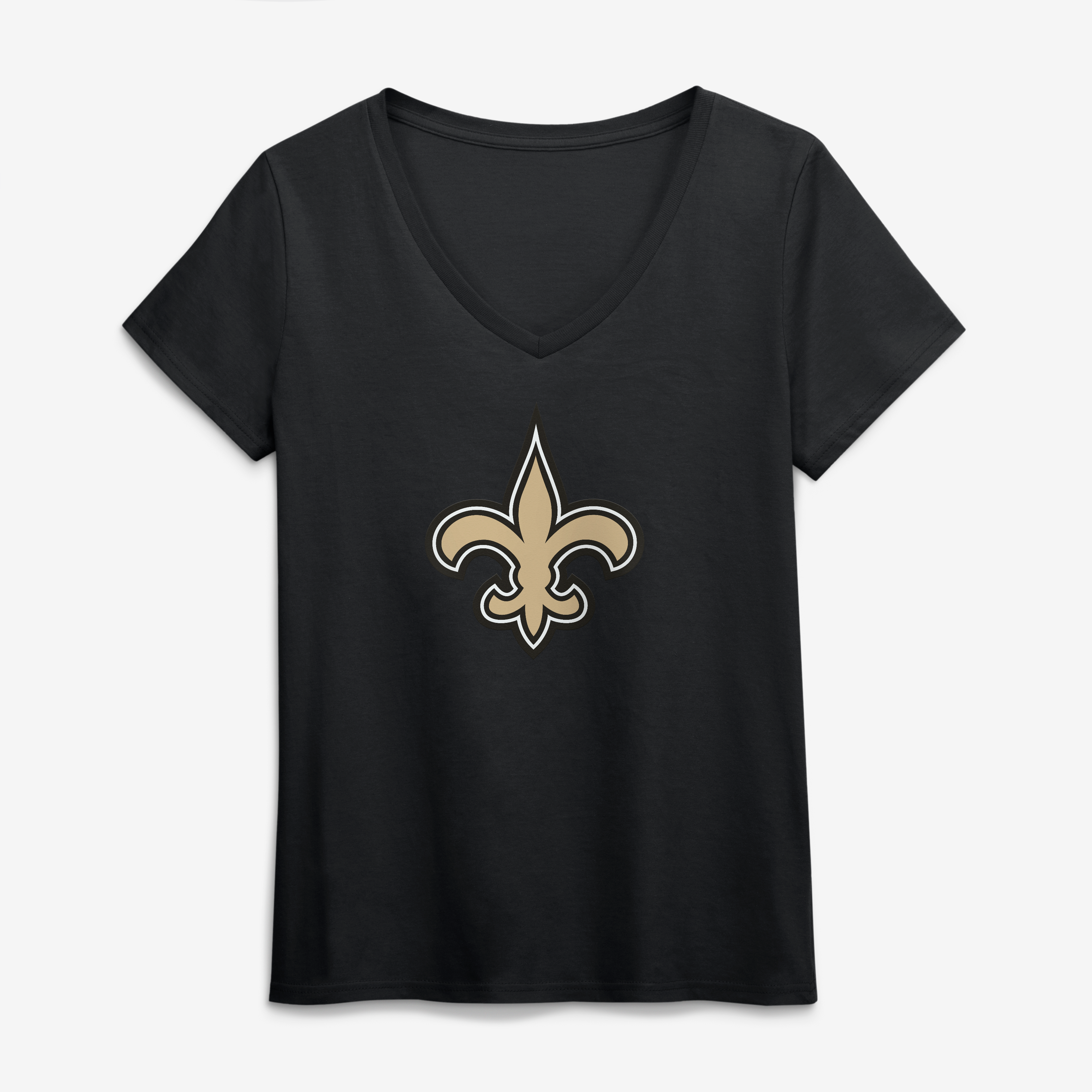 T-shirt noir à col en V avec logo principal des Saints de la Nouvelle-Orléans pour femme