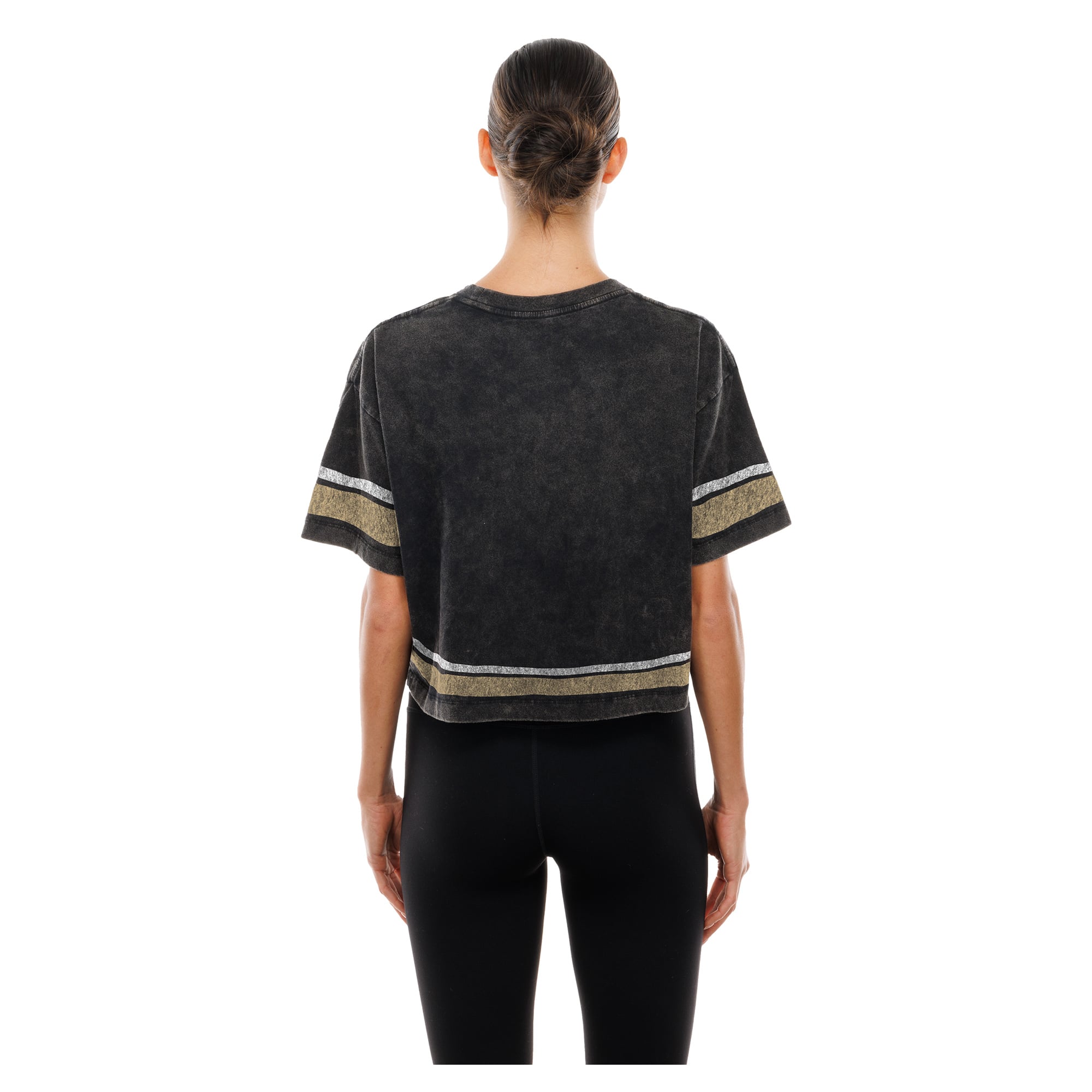 T-shirt court New Era noir pour femme, style Orleans Saints, délavage minéral, coupe carrée