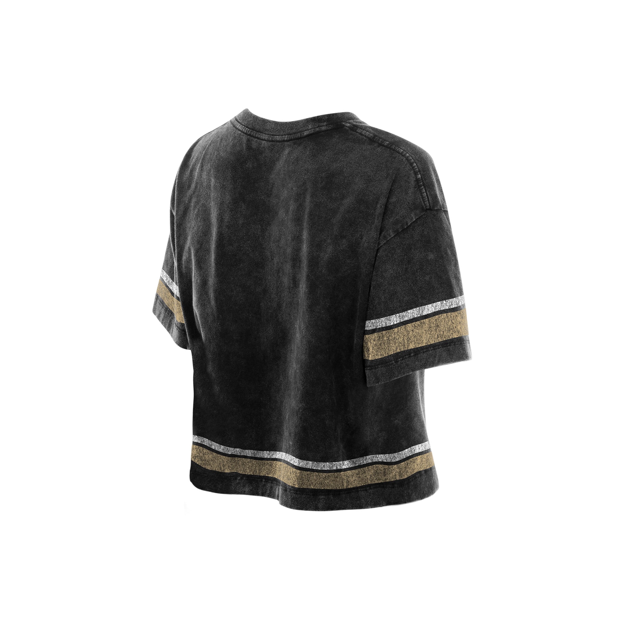 T-shirt court New Era noir pour femme, style Orleans Saints, délavage minéral, coupe carrée
