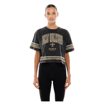 New Orleans Saints New Era Women's Lifestyle Mineral Wash Boxy Cropped T-Shirt - Black