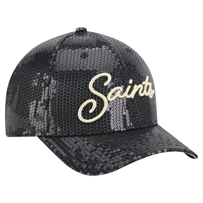 New Orleans Saints New Era Women's Sequin Script 9FORTY Adjustable Hat - Black