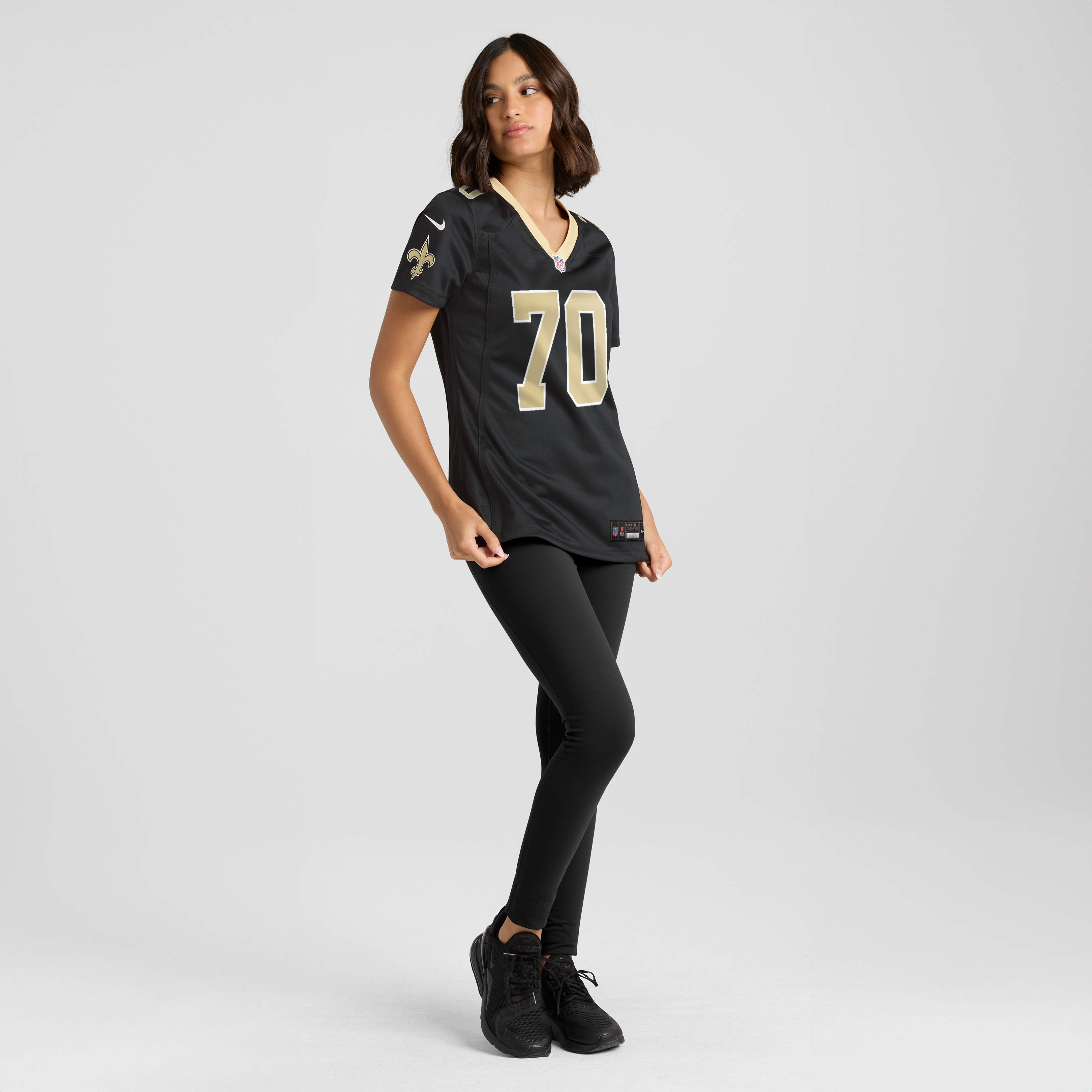 Maillot de match Nike Alan Herron noir pour femme, équipe des Saints la Nouvelle-Orléans