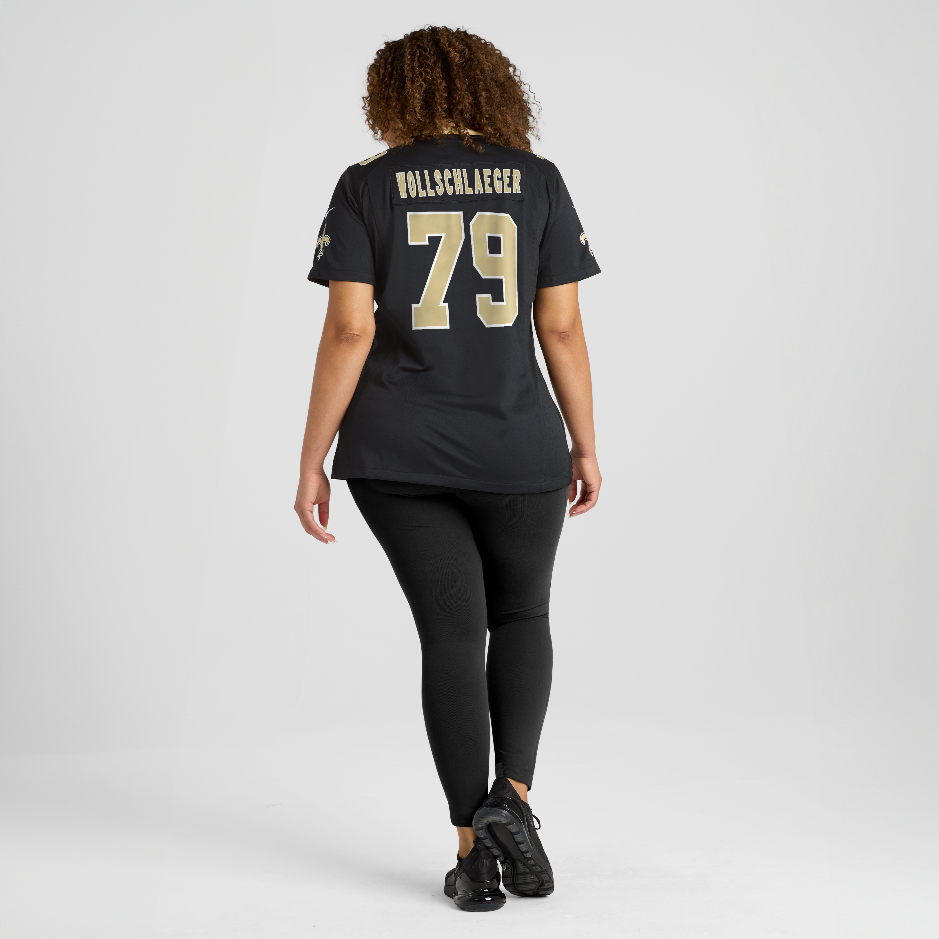 Maillot de match Nike Alex Wollschlaeger noir pour femme, équipe des Saints la Nouvelle-Orléans