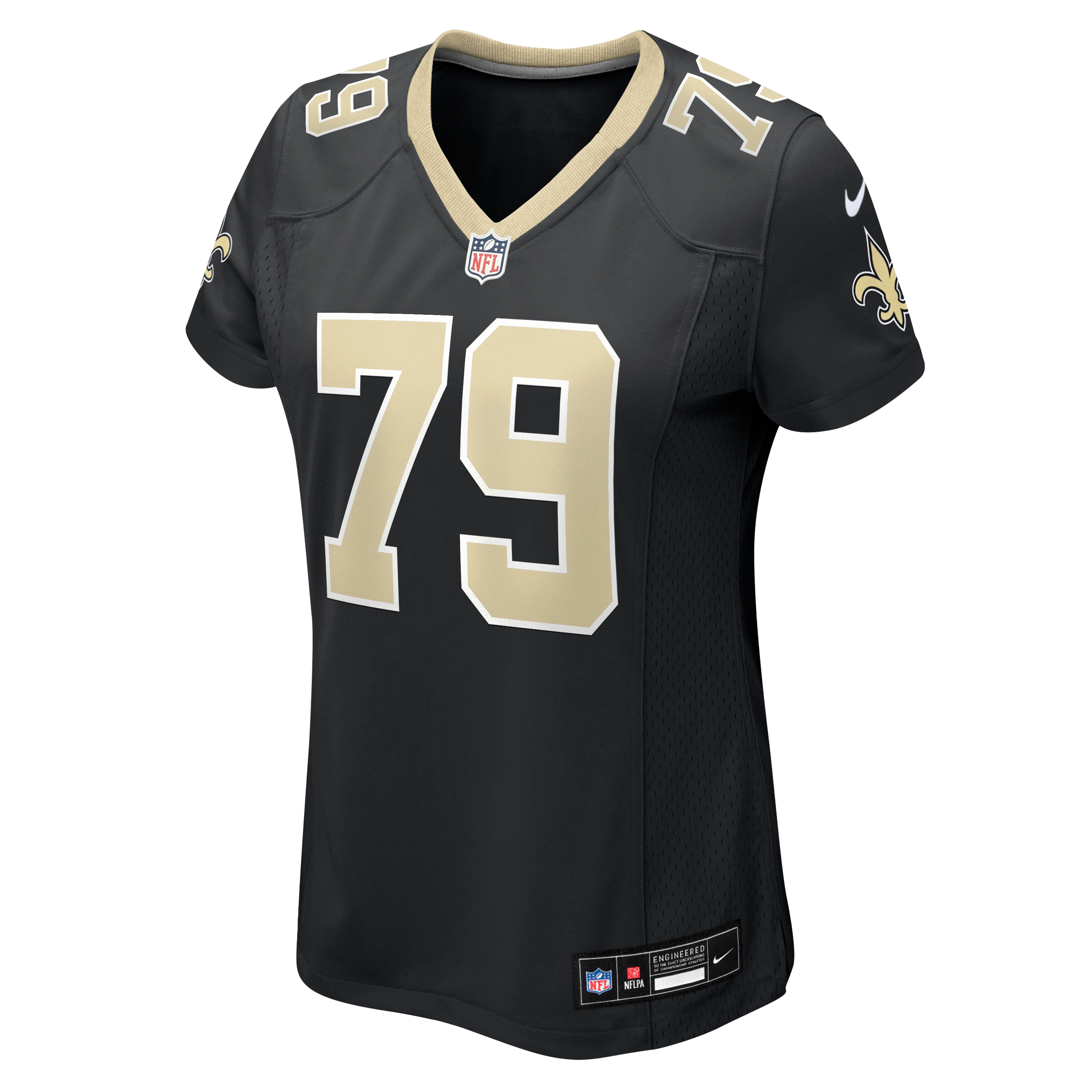 Maillot de match Nike Alex Wollschlaeger noir pour femme, équipe des Saints la Nouvelle-Orléans