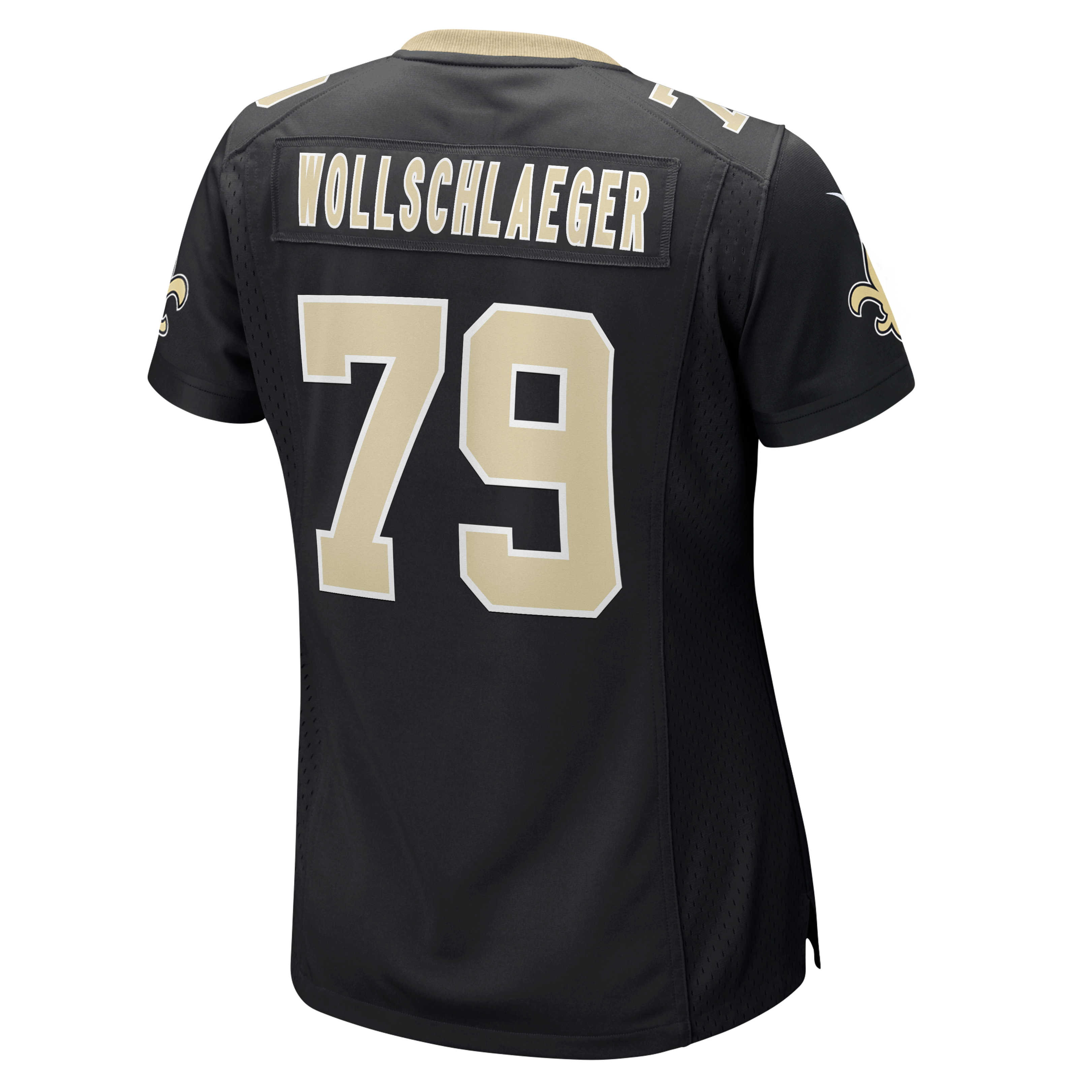 Maillot de match Nike Alex Wollschlaeger noir pour femme, équipe des Saints la Nouvelle-Orléans