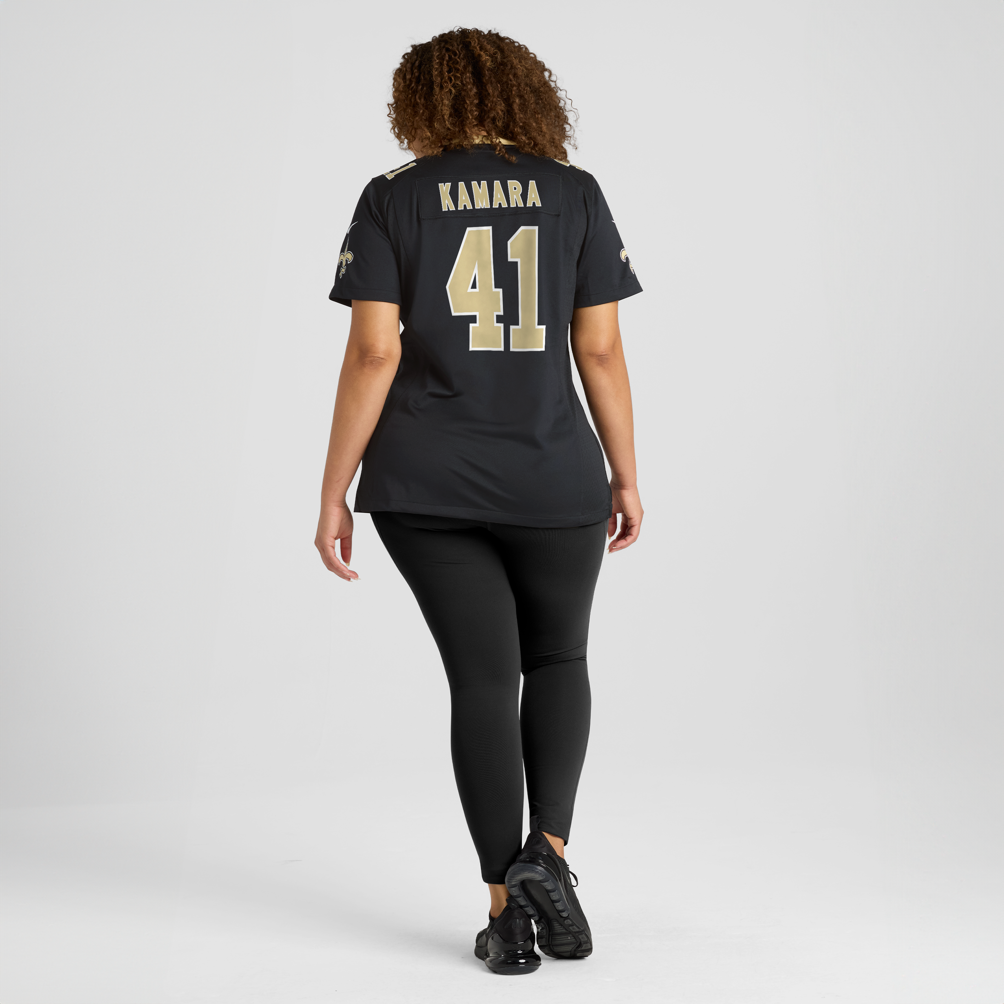 Maillot Nike Alvin Kamara noir pour femme, commémorant La 60e saison des Saints de Nouvelle-Orléans