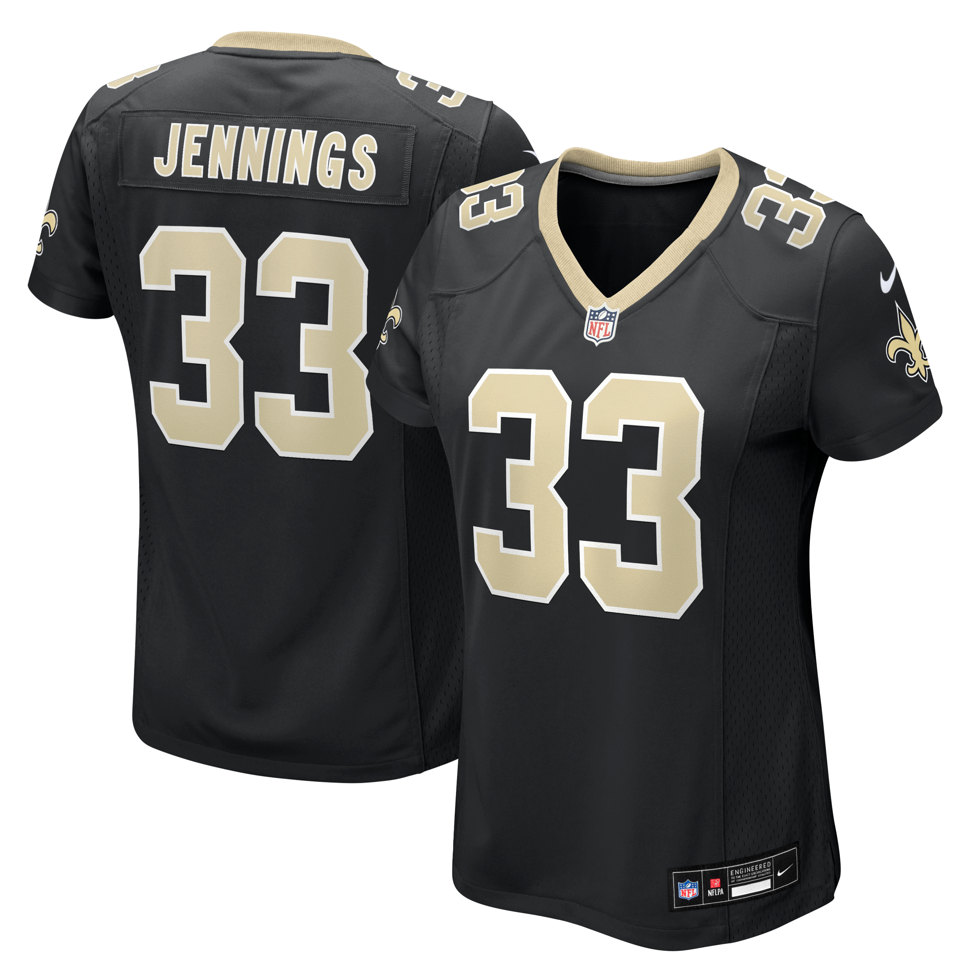 Maillot de match Nike Anfernee Jennings noir pour femme, équipe des Saints la Nouvelle-Orléans
