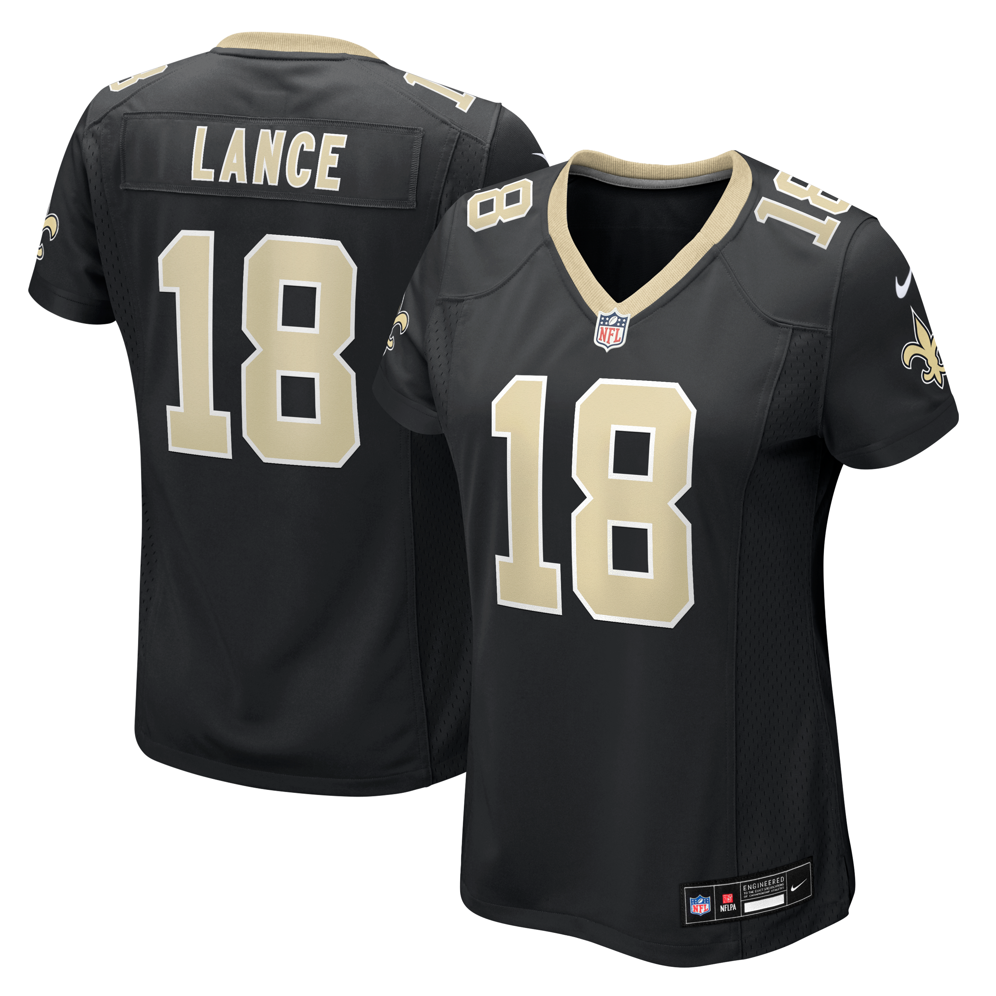 Maillot de match Nike Bryce Lance noir pour femme, équipe des Saints la Nouvelle-Orléans