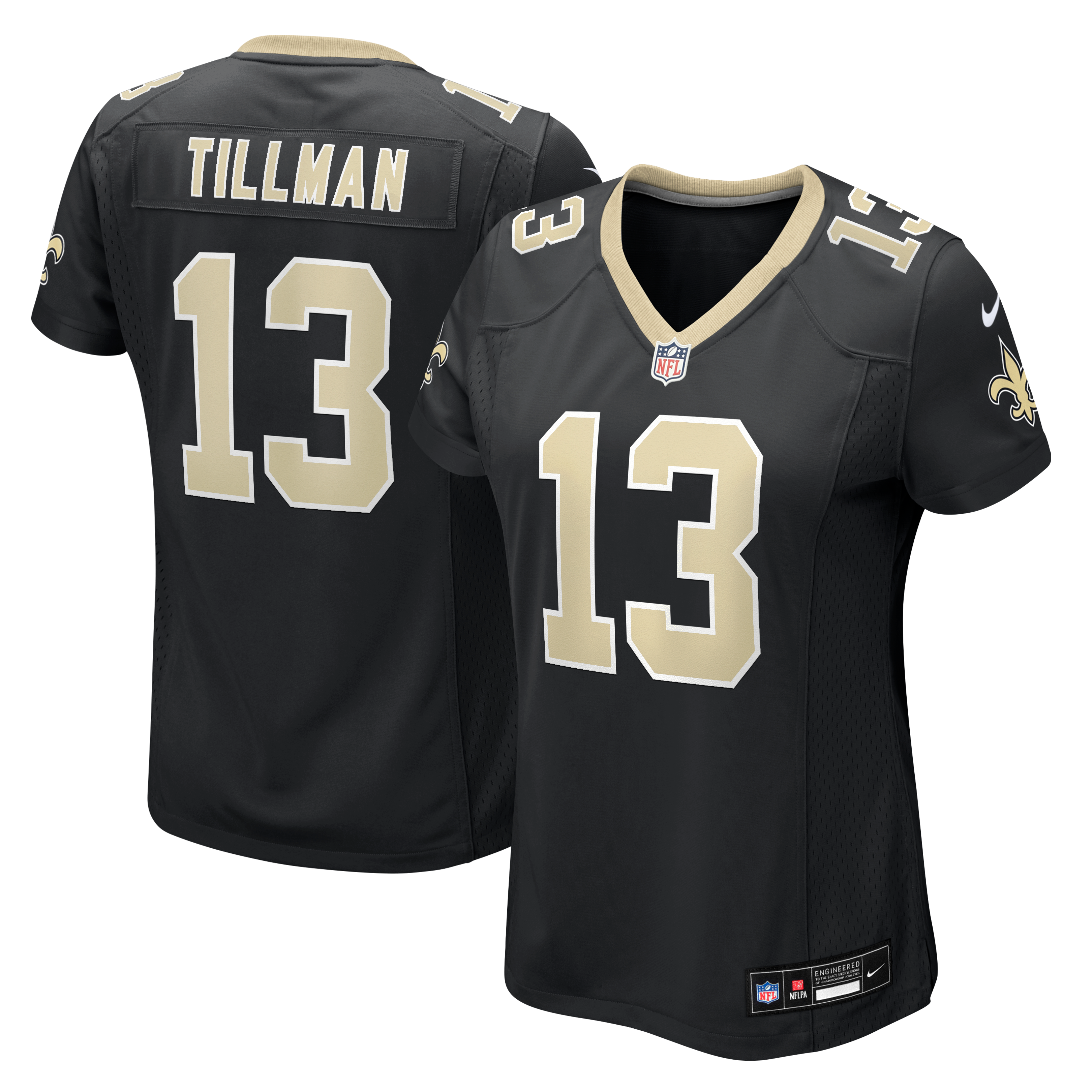 Maillot de match Nike Cedric Tillman noir pour femme, équipe des Saints la Nouvelle-Orléans