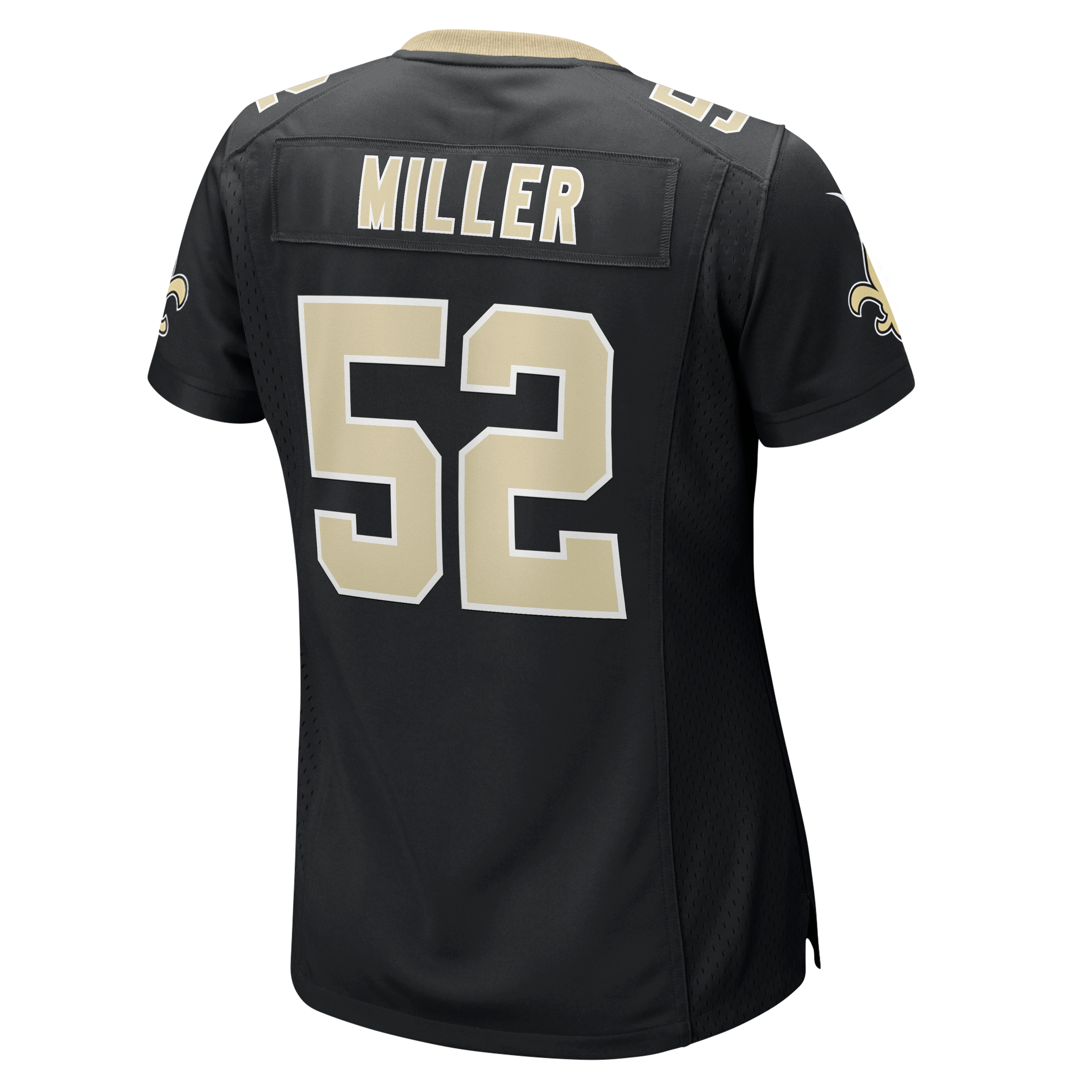 Maillot de match Nike Christen Miller noir pour femme, équipe des Saints la Nouvelle-Orléans