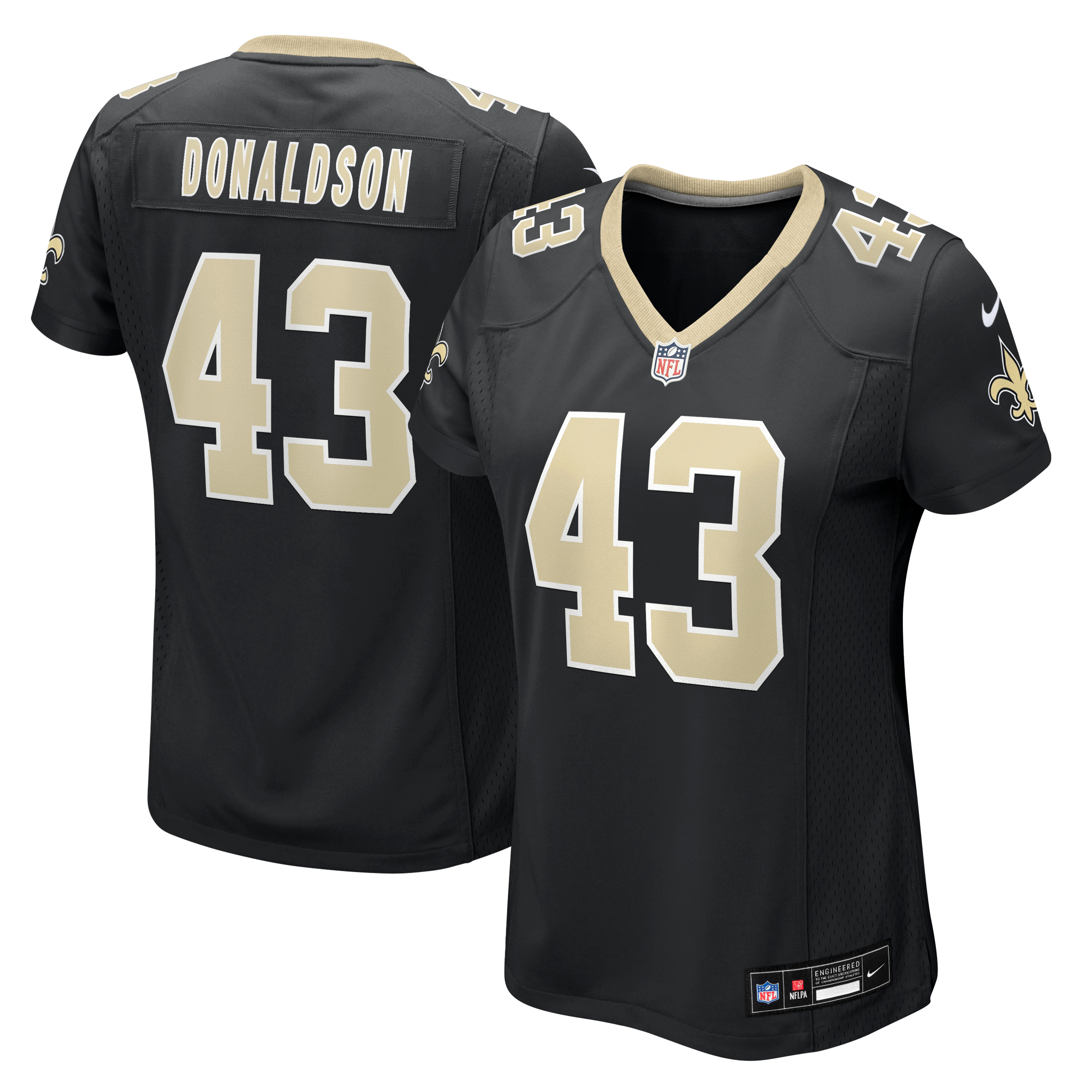 Maillot de match Nike CJ Donaldson noir pour femme, équipe des Saints la Nouvelle-Orléans