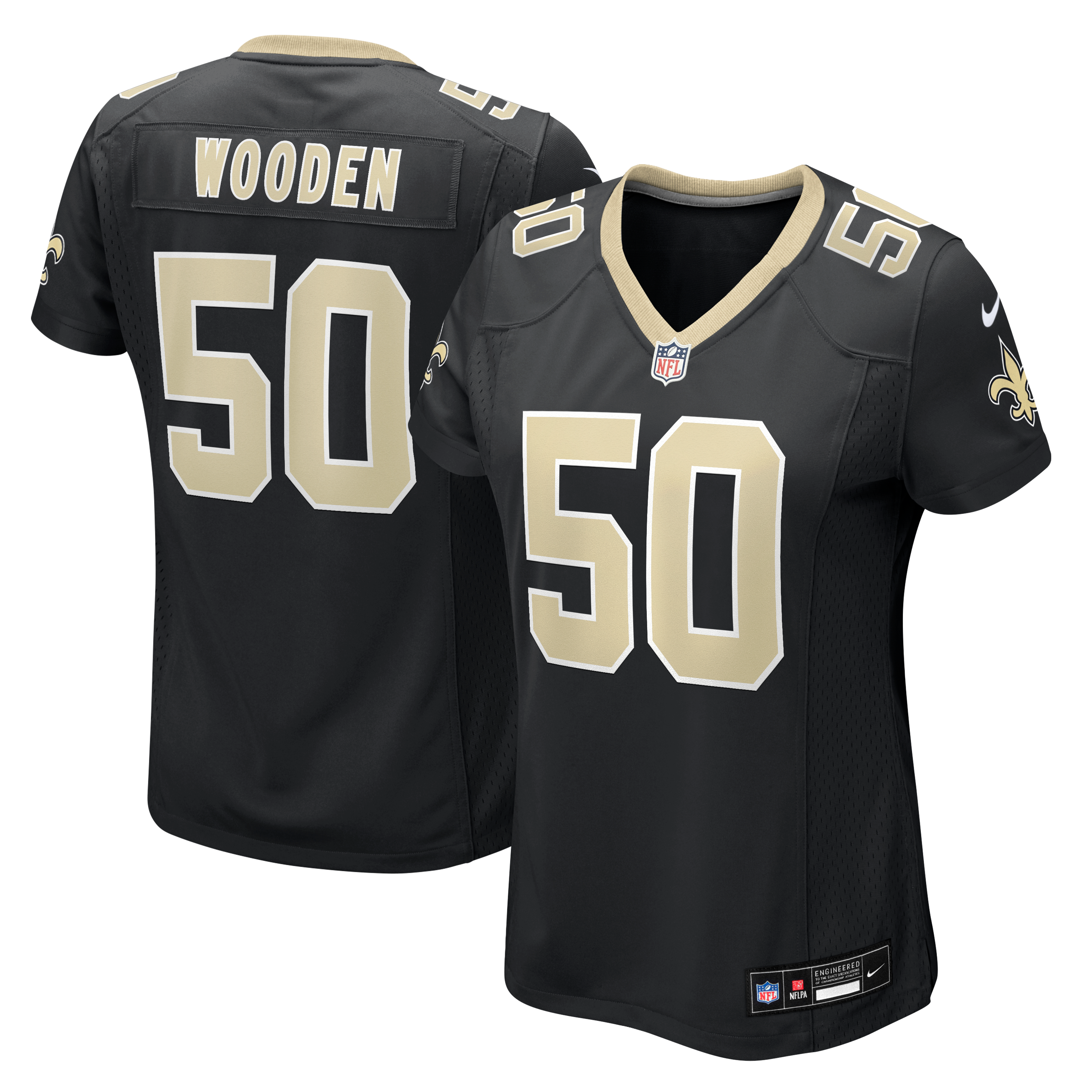 Maillot de match Nike Colby Wooden noir pour femme, équipe des Saints la Nouvelle-Orléans