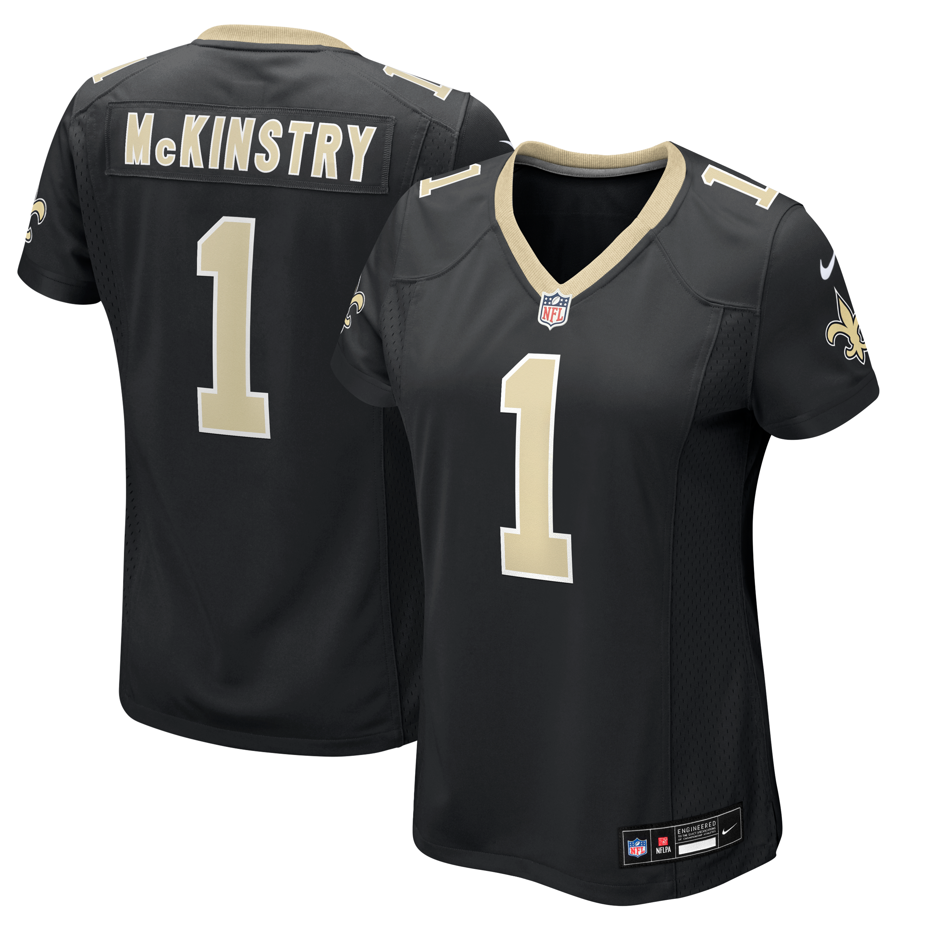 Maillot de match Nike Ga’Quincy McKinstry noir pour femme, New Orleans Saints