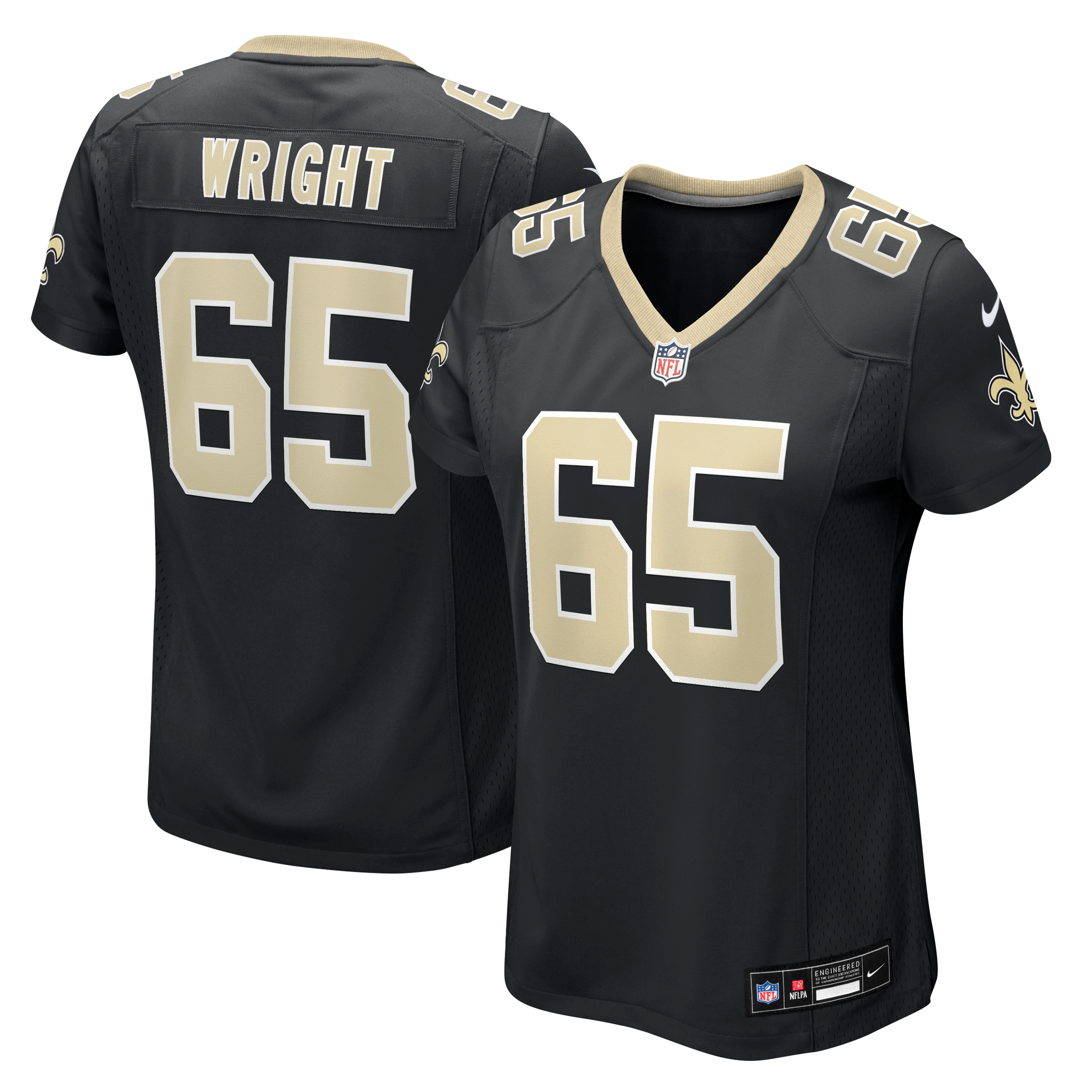 Maillot de match Nike pour femme, Jeremiah Wright, noir, des Saints la Nouvelle-Orléans