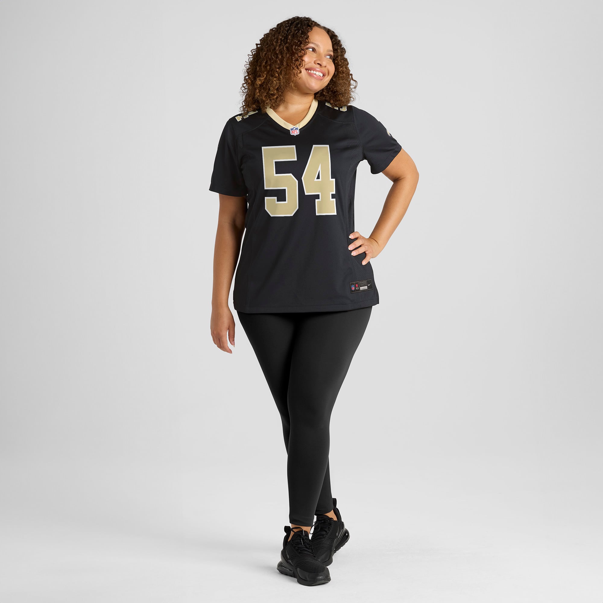 Maillot de match Nike Jonah Williams noir pour femme, équipe des Saints la Nouvelle-Orléans
