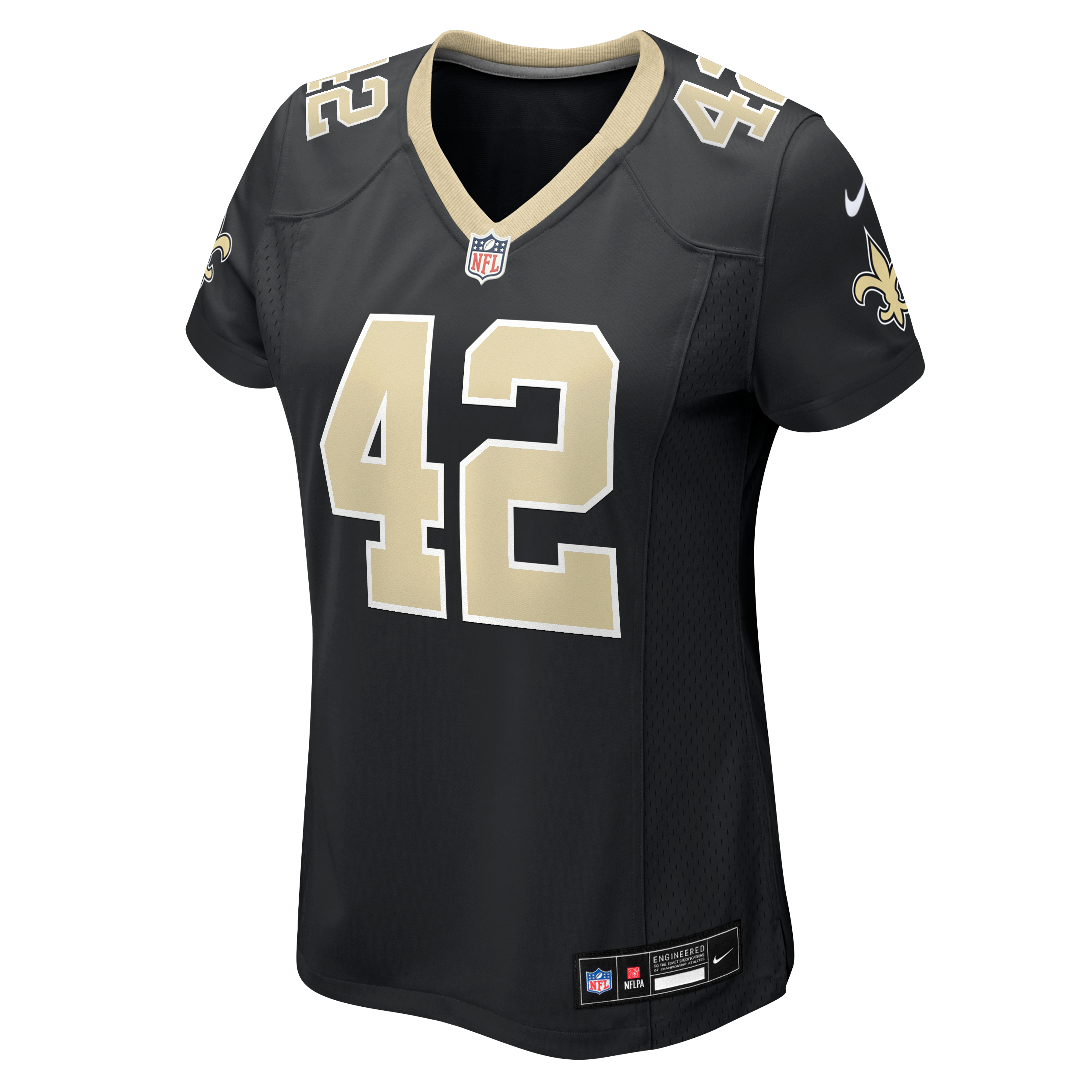 Maillot de match Nike Mike Reid noir pour femme, équipe des Saints la Nouvelle-Orléans