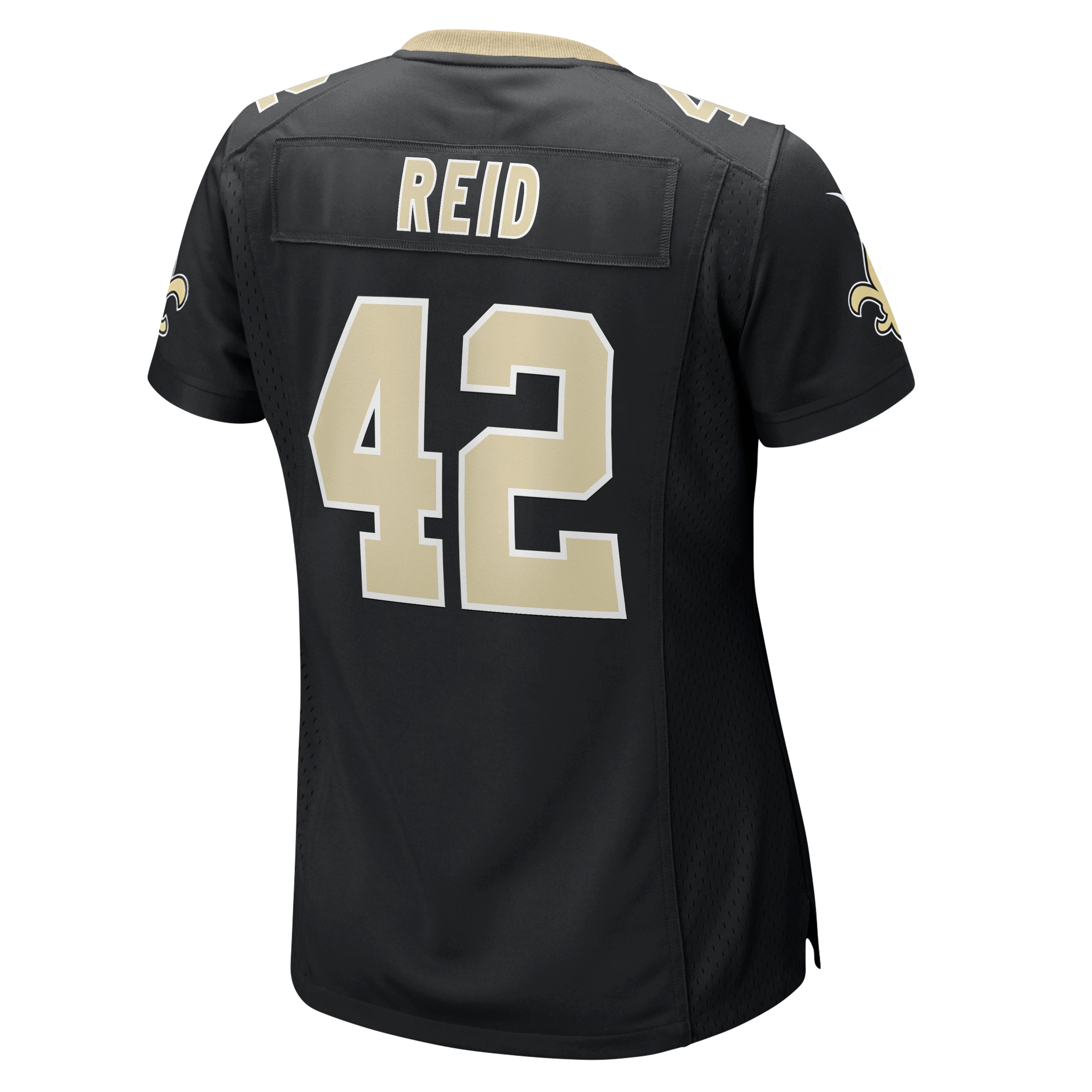 Maillot de match Nike Mike Reid noir pour femme, équipe des Saints la Nouvelle-Orléans