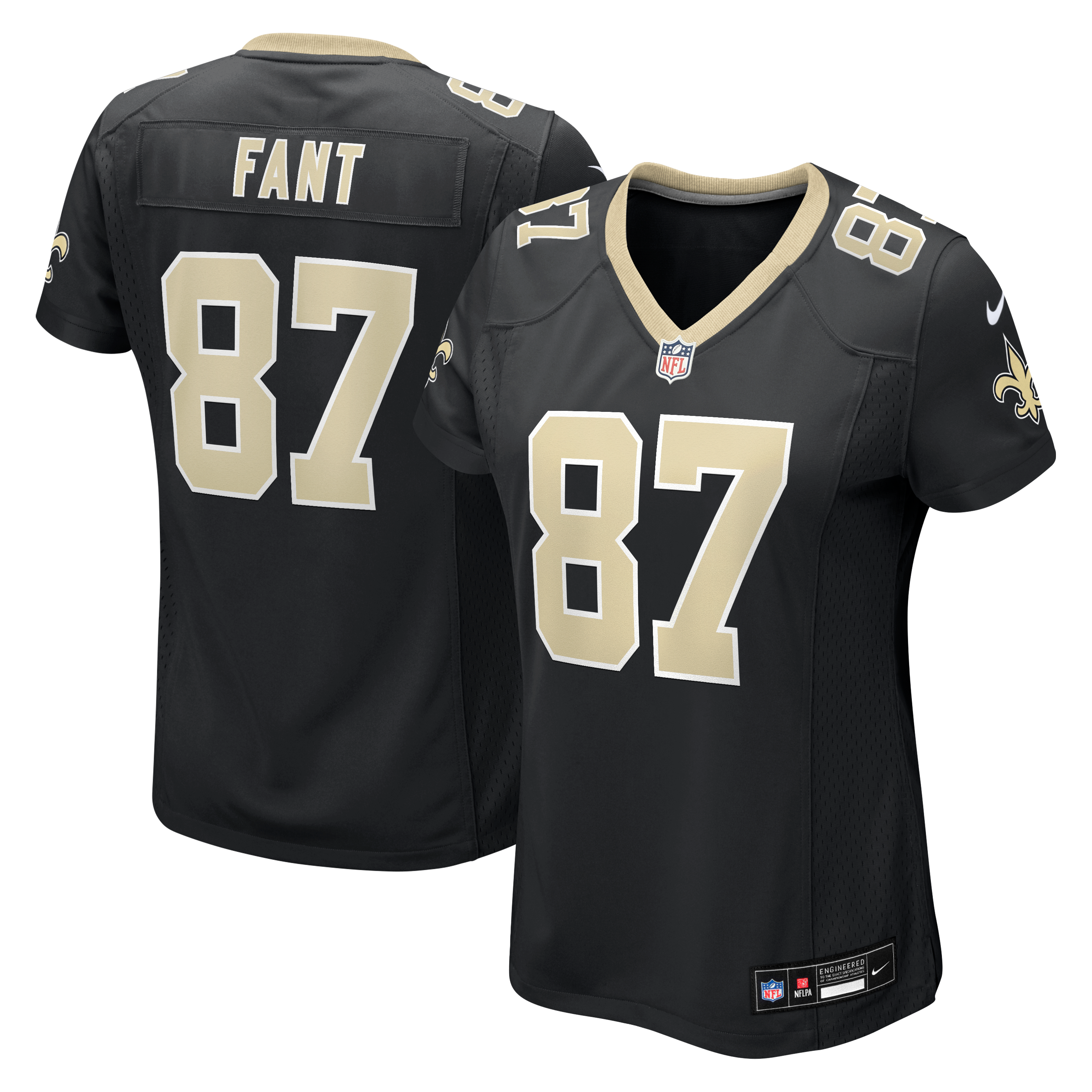 Maillot de match Nike Noah Fant noir pour femme, équipe des Saints la Nouvelle-Orléans