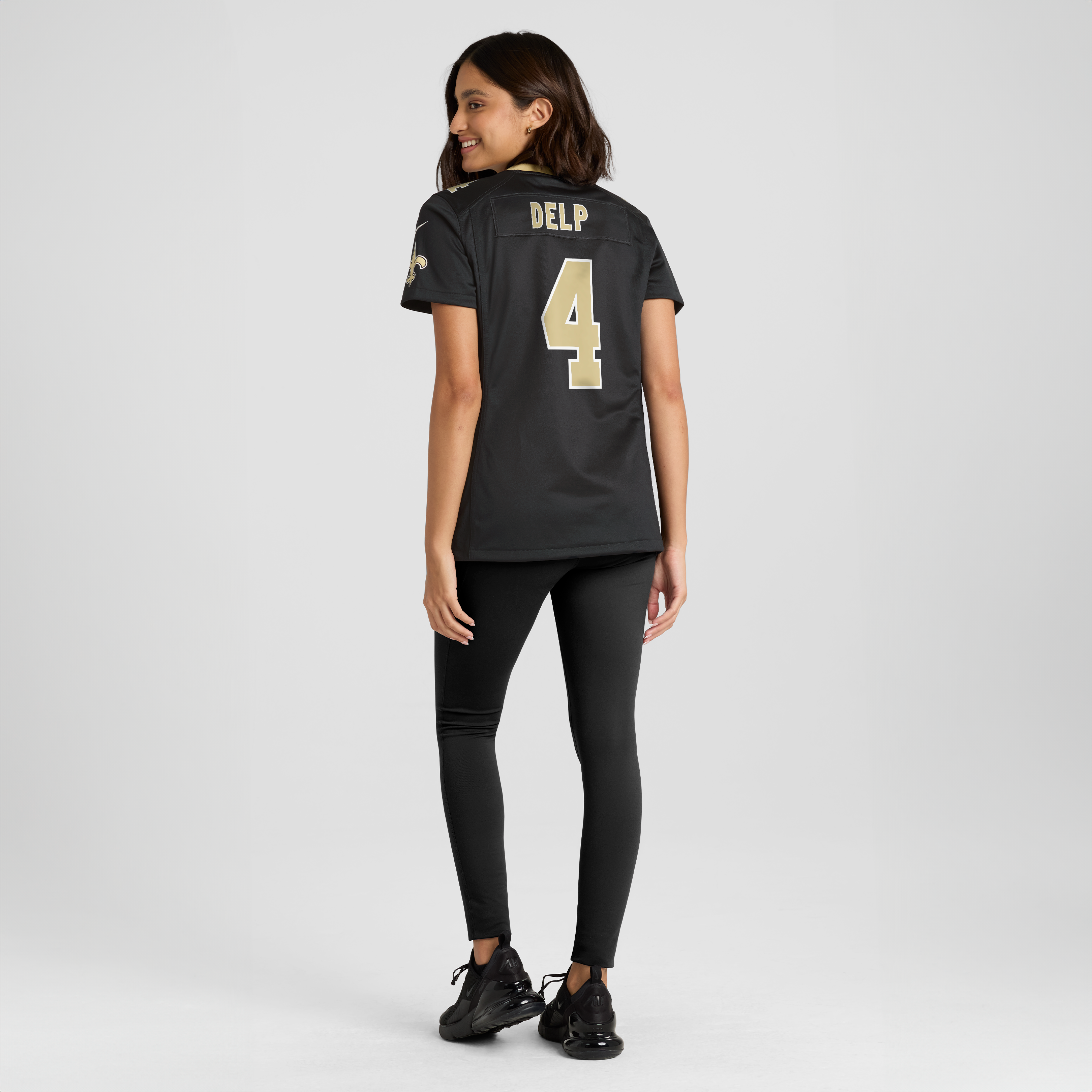 Maillot de match Nike Oscar Delp noir pour femme, équipe des Saints la Nouvelle-Orléans