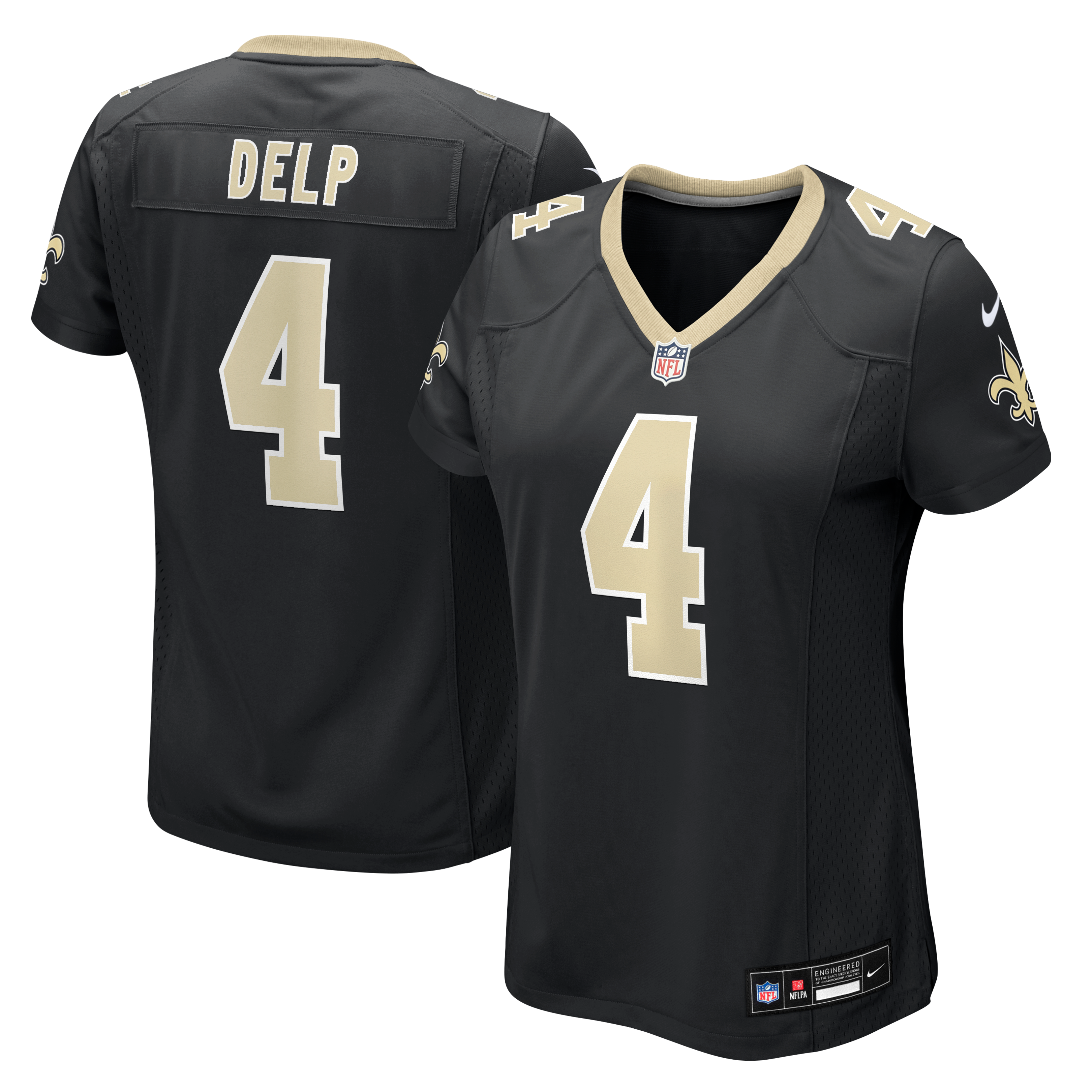 Maillot de match Nike Oscar Delp noir pour femme, équipe des Saints la Nouvelle-Orléans