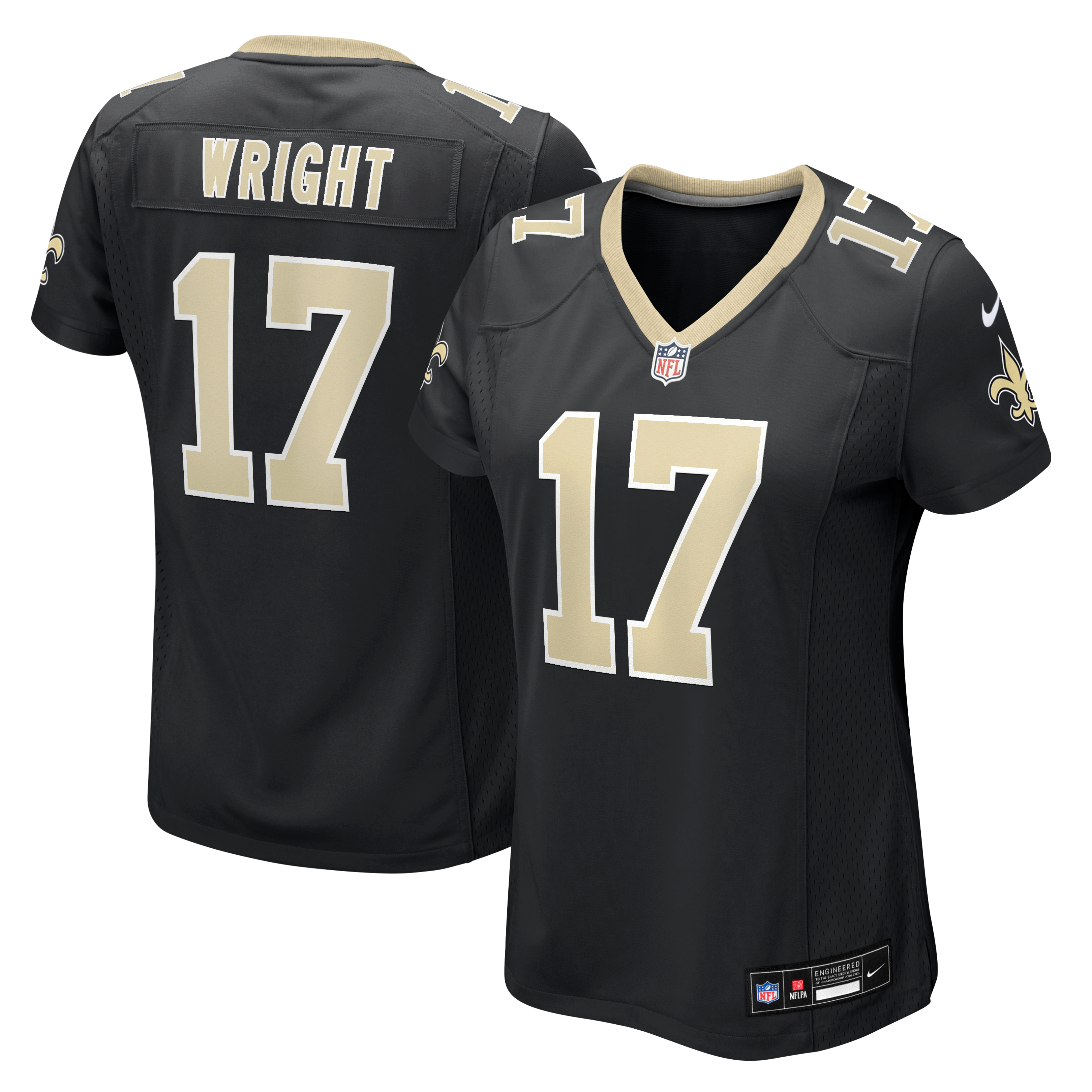 Maillot de match Nike Ryan Wright noir pour femme, équipe des Saints la Nouvelle-Orléans