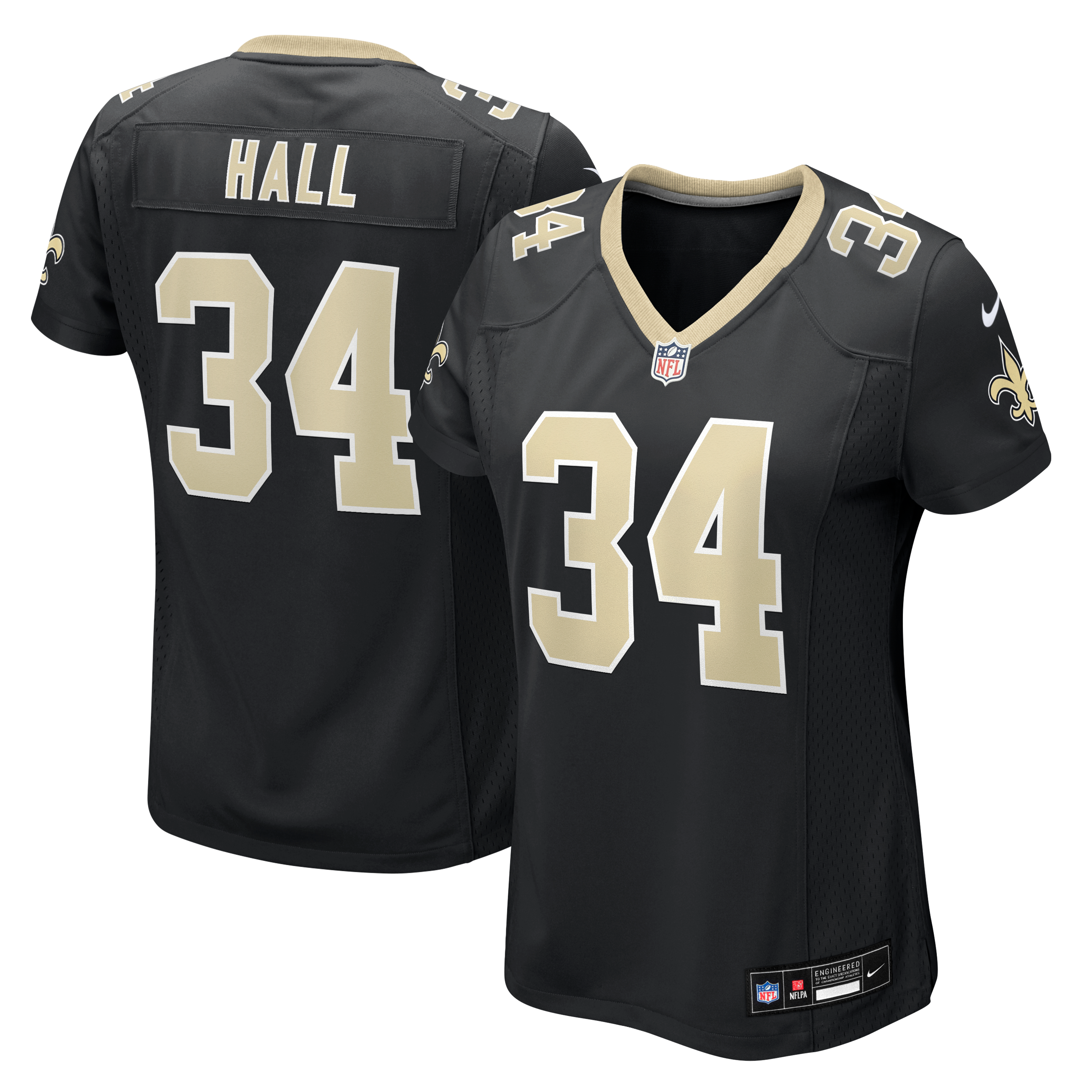Maillot de match Nike TJ Hall noir pour femme, équipe des Saints la Nouvelle-Orléans