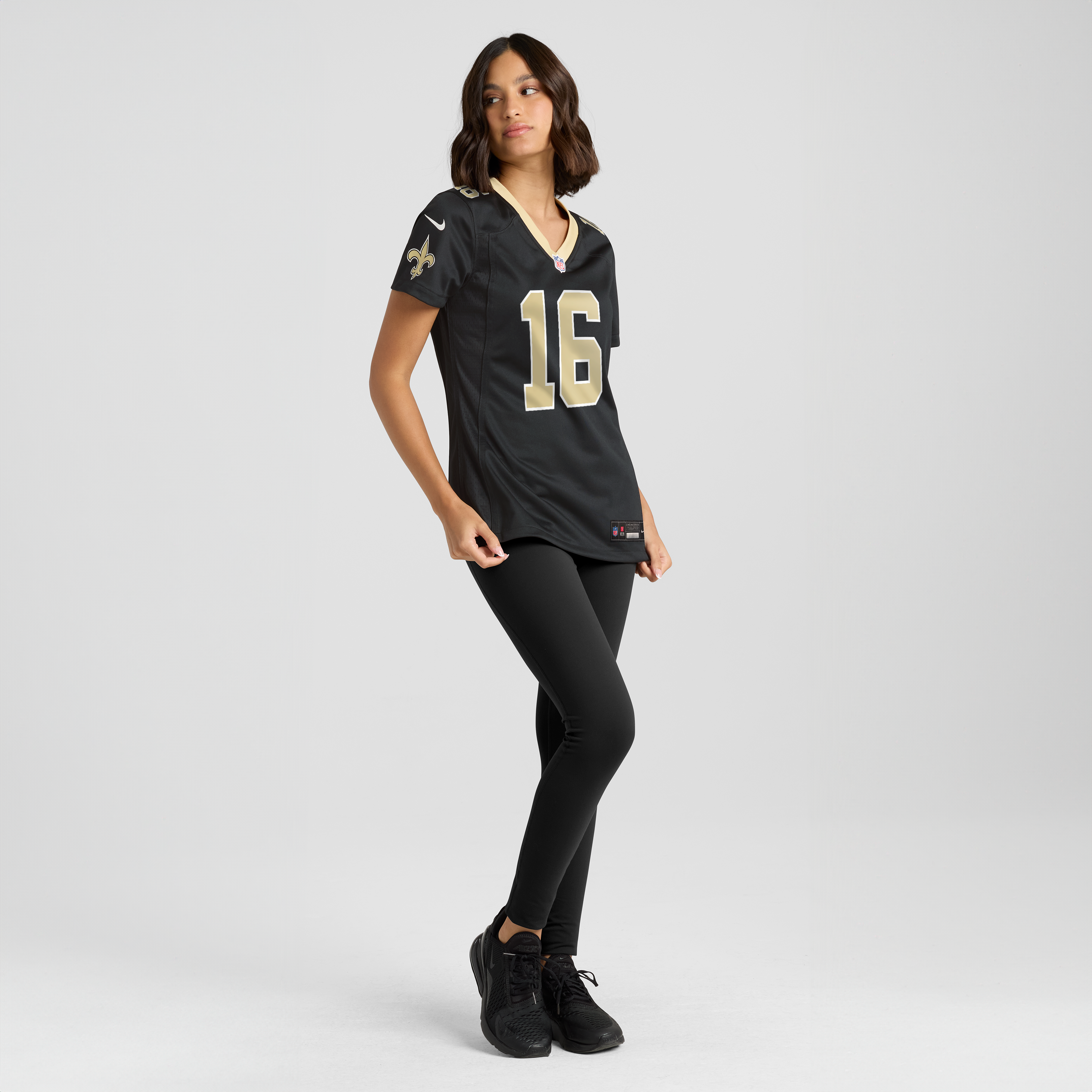 Maillot de match Nike Trey Palmer noir pour femme, équipe des Saints la Nouvelle-Orléans