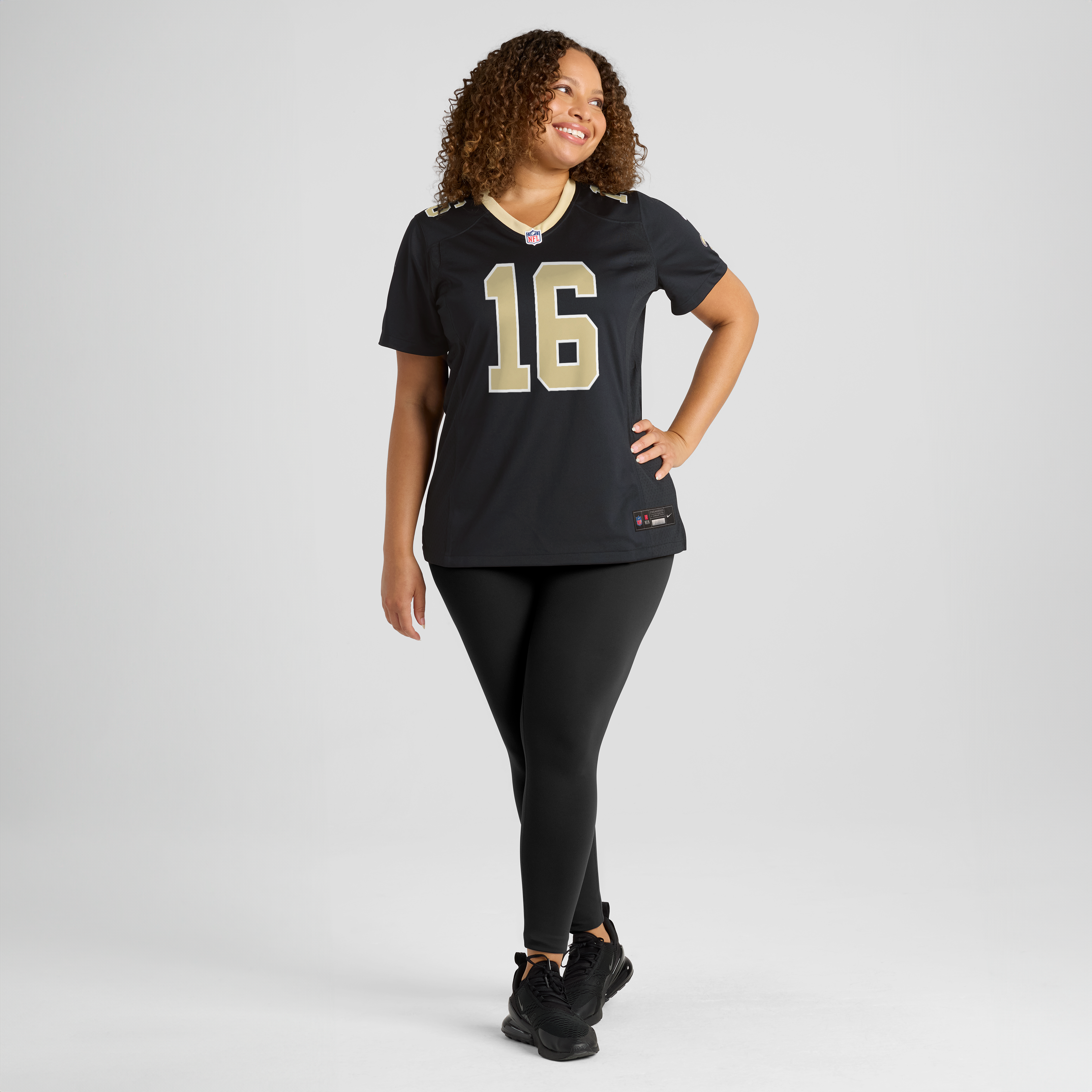Maillot de match Nike Trey Palmer noir pour femme, équipe des Saints la Nouvelle-Orléans