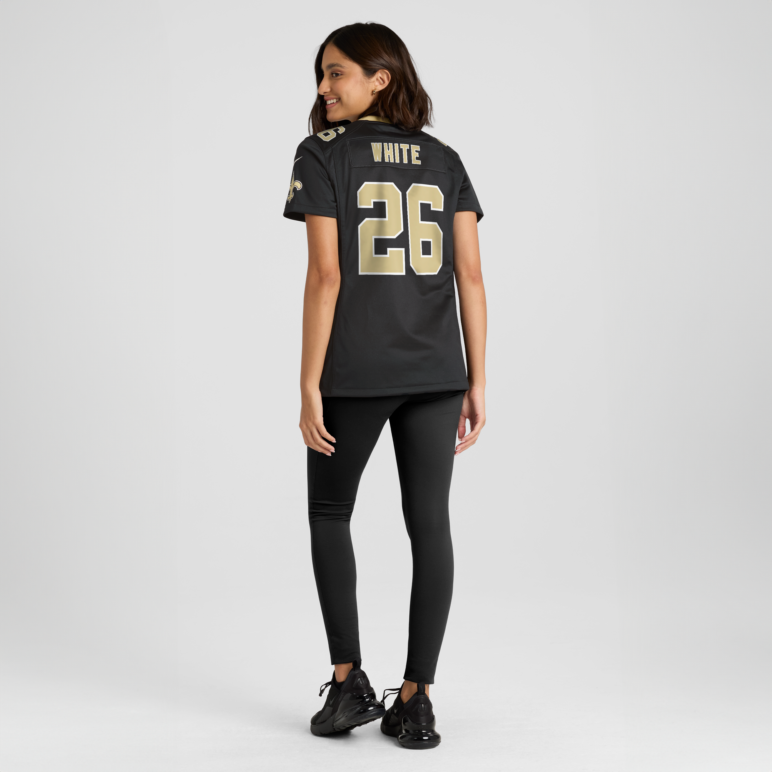 Maillot de match Nike Zamir blanc et noir pour femme, équipe des Saints la Nouvelle-Orléans