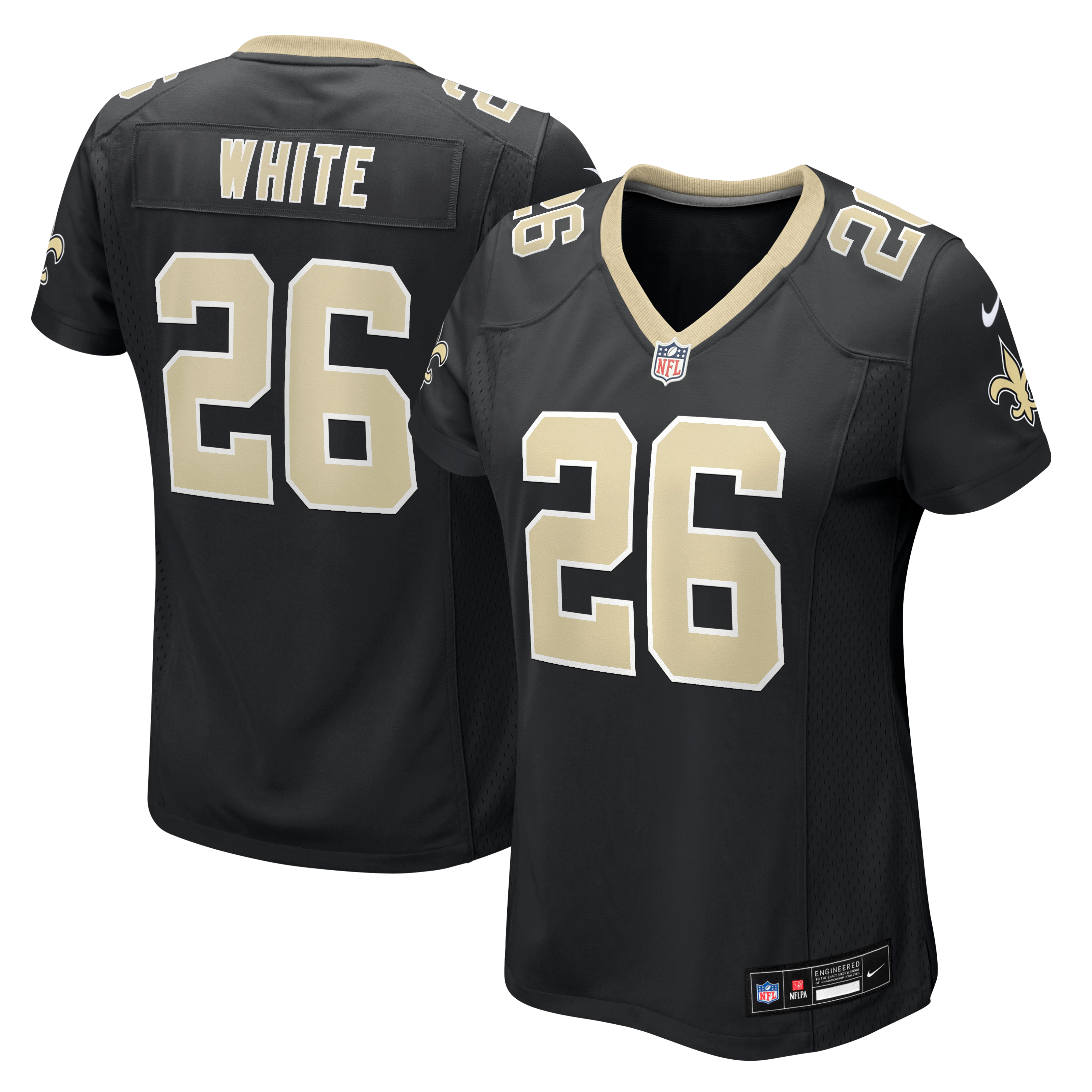 Maillot de match Nike Zamir blanc et noir pour femme, équipe des Saints la Nouvelle-Orléans