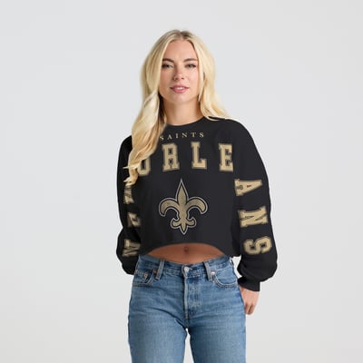 New Orleans Saints Spirit Jersey Women's Cropped Long Sleeve T-Shirt - Black
