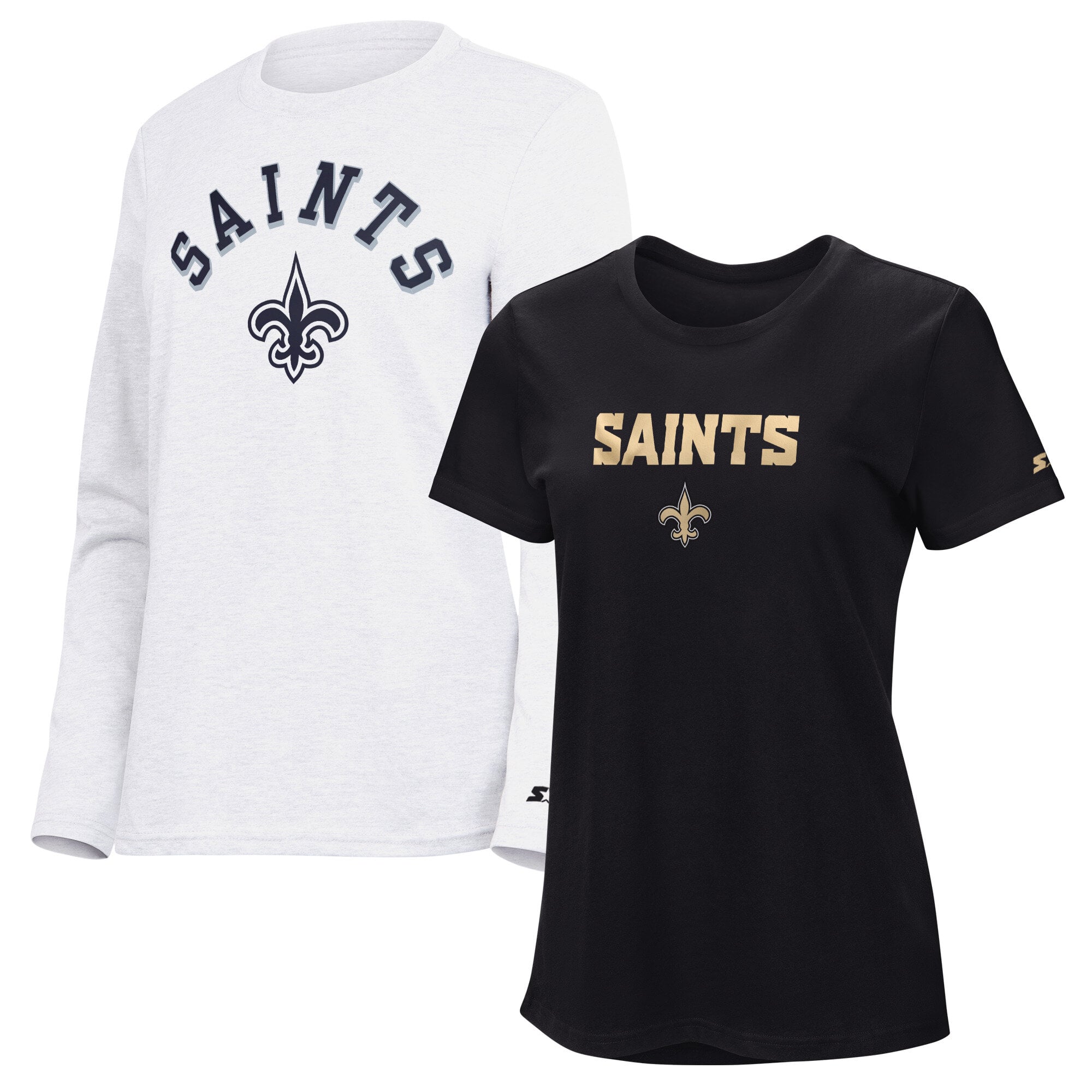 Pack de t-shirts à manches courtes et longues Starter noir/gris cendré pour femmes, New Orleans Saints