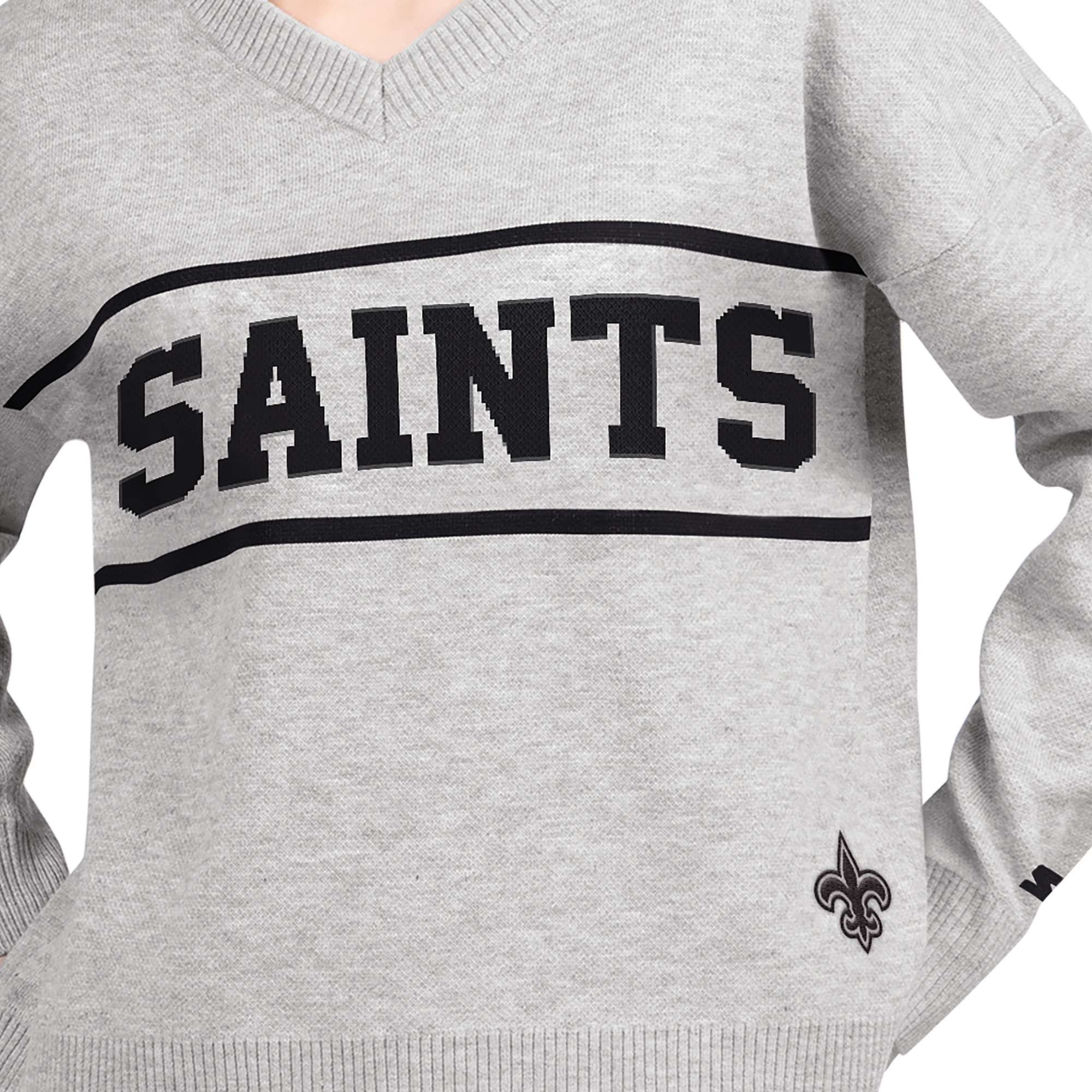 Pull à col en V gris Starter pour femme, modèle Best Shot des Saints de la Nouvelle-Orléans