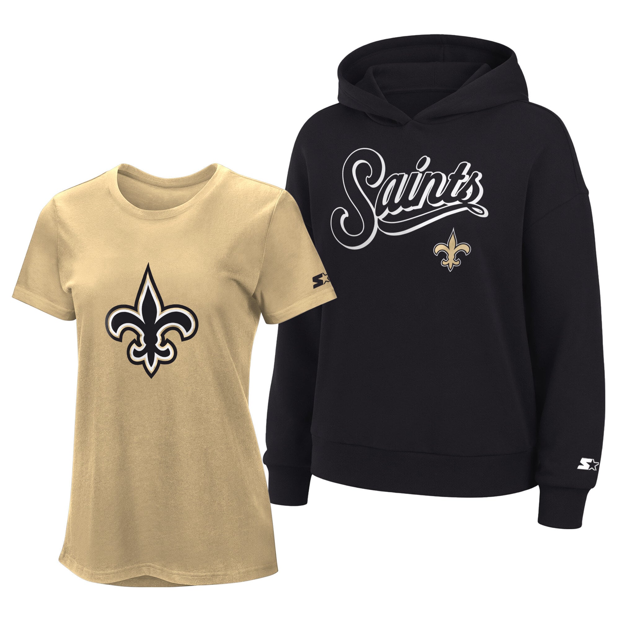 Pack sweat à capuche et t-shirt Starter Vegas or/noir pour femme, New Orleans Saints