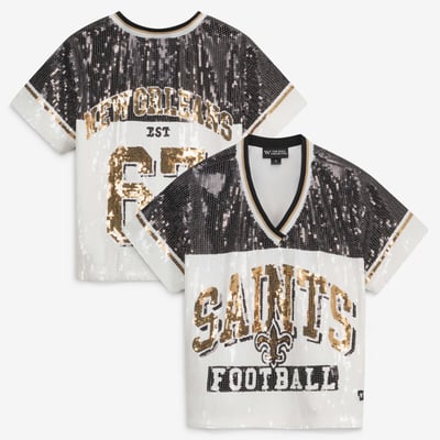  New Orleans Saints The Wild Collective Women's Sequin V-Neck T-Shirt - White