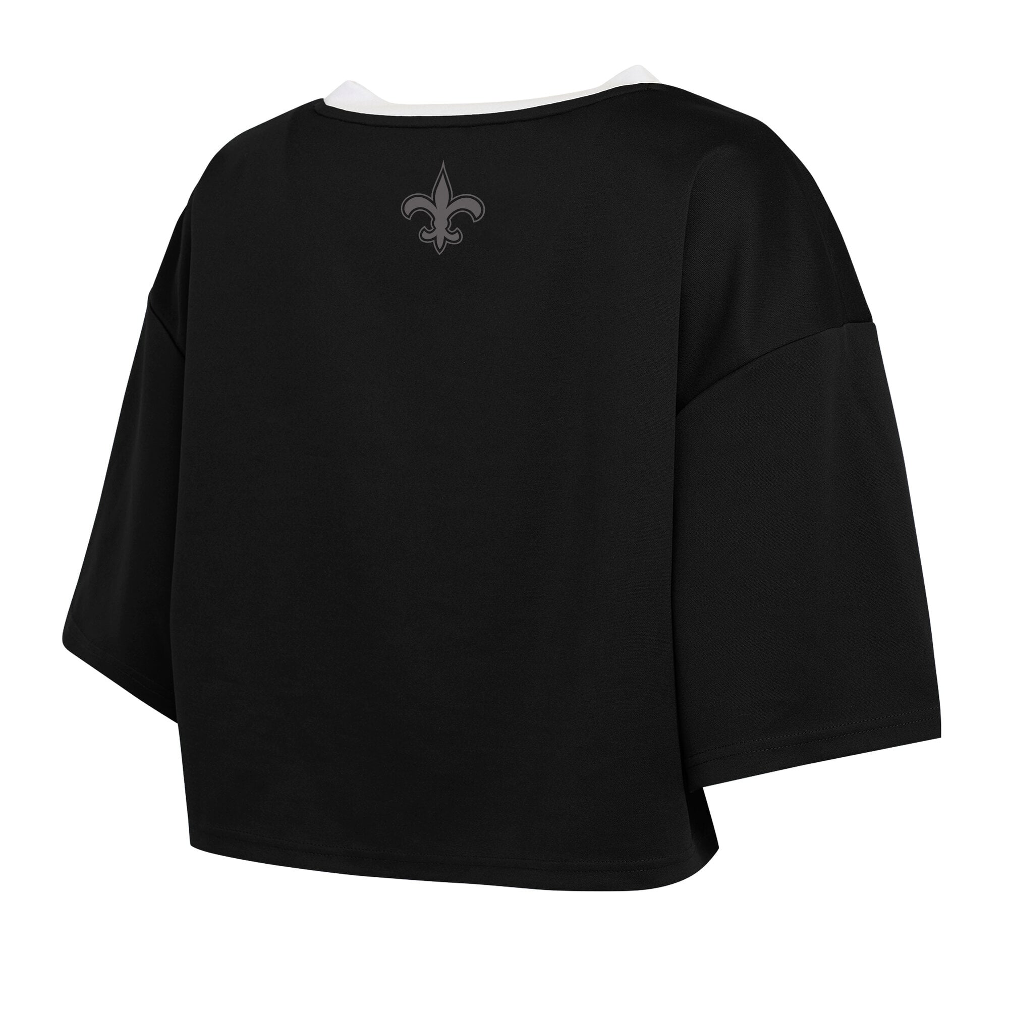 Women's WEAR by Erin Andrews Black New Orleans Saints Cropped V-Neck Jersey T-Shirt