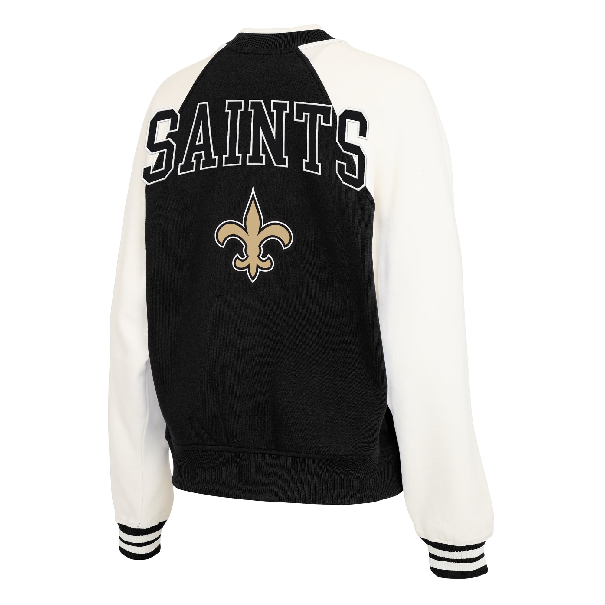 Women's WEAR by Erin Andrews Black New Orleans Saints Full-Zip Fleece Varsity Jacket