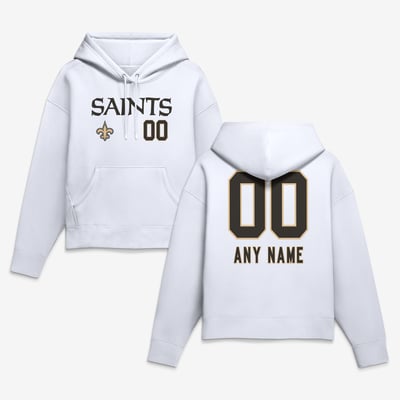 New Orleans Saints Women's Touchdown Wordmark Personalized Name & Number Hoodie - White