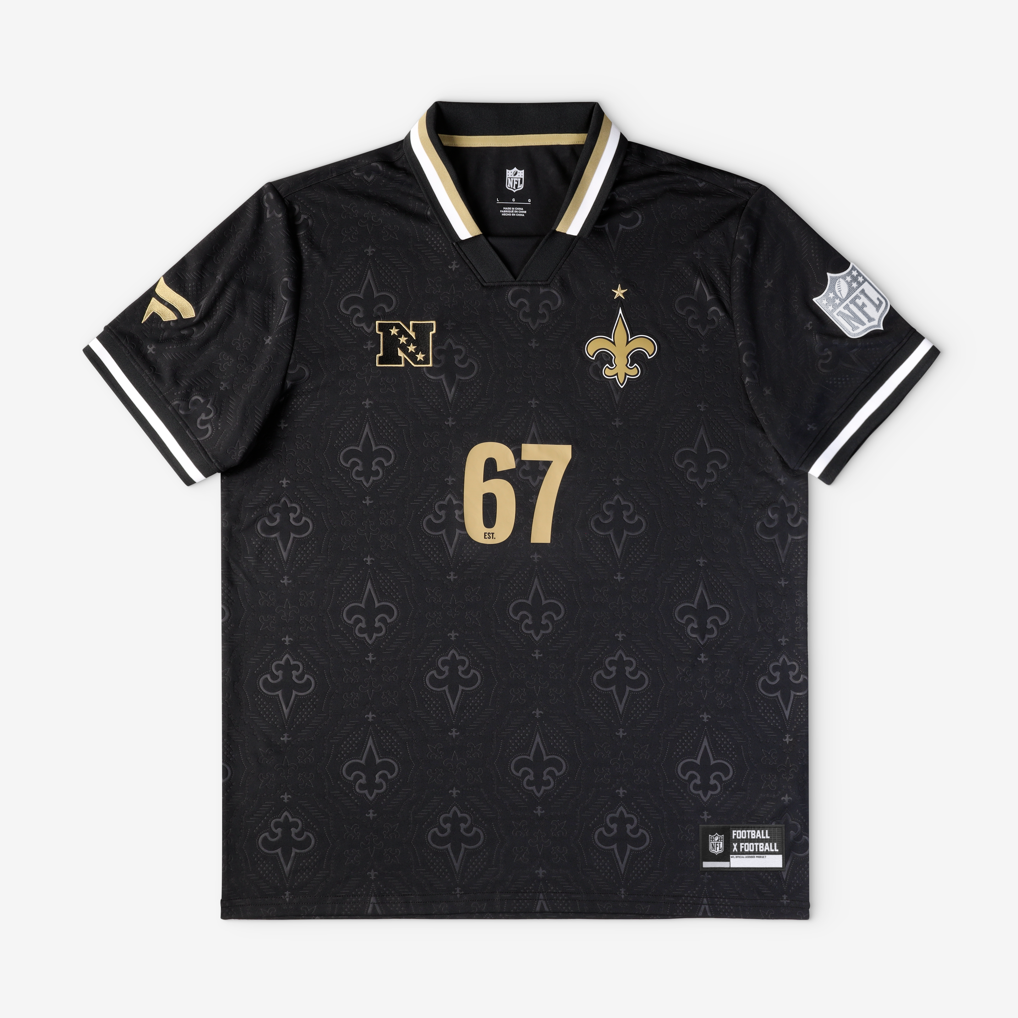T-shirt de supporter Youth Fanatics noir New Orleans Saints à col en football.