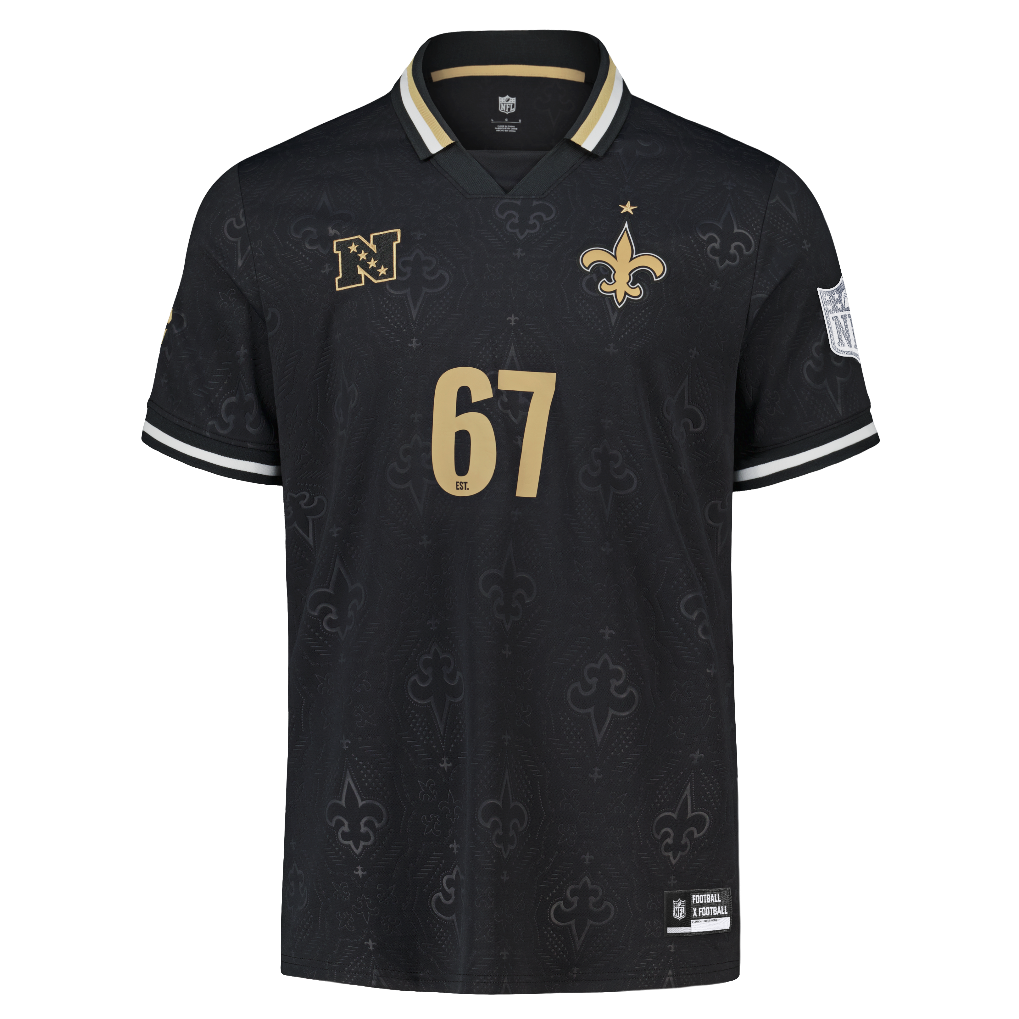T-shirt de supporter Youth Fanatics noir New Orleans Saints à col en football.