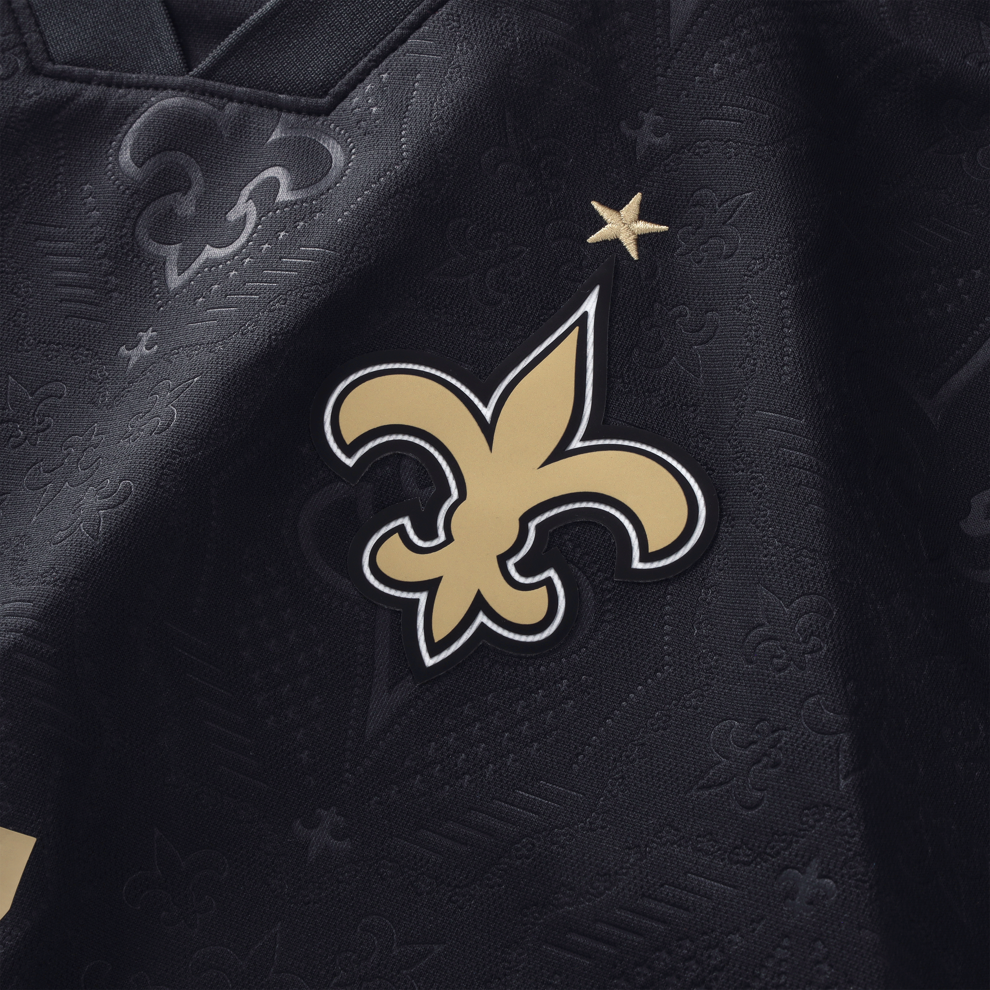 T-shirt de supporter Youth Fanatics noir New Orleans Saints à col en football.
