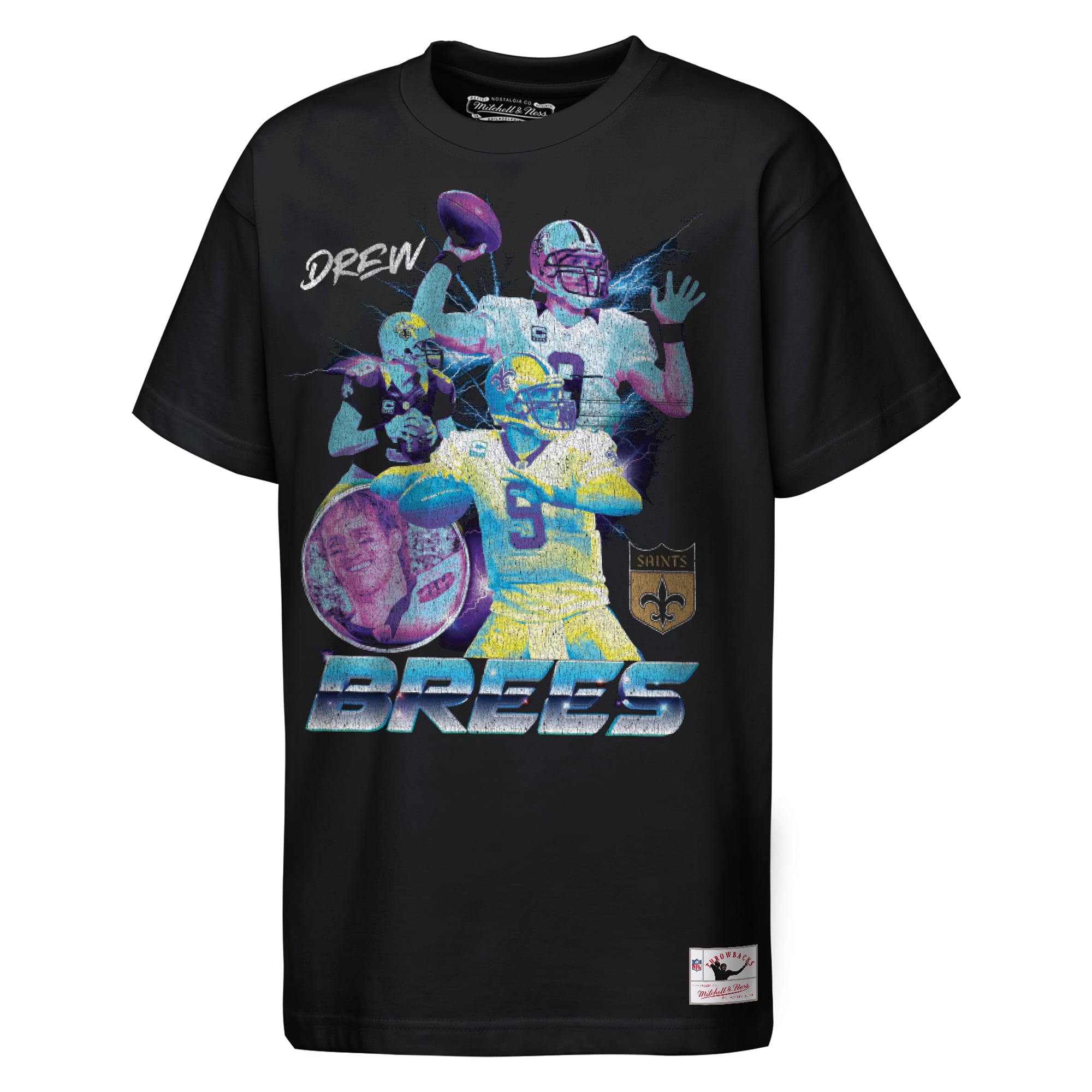 Youth Mitchell & Ness Drew Brees Black New Orleans Saints Hall of Fame Name Number T-Shirt