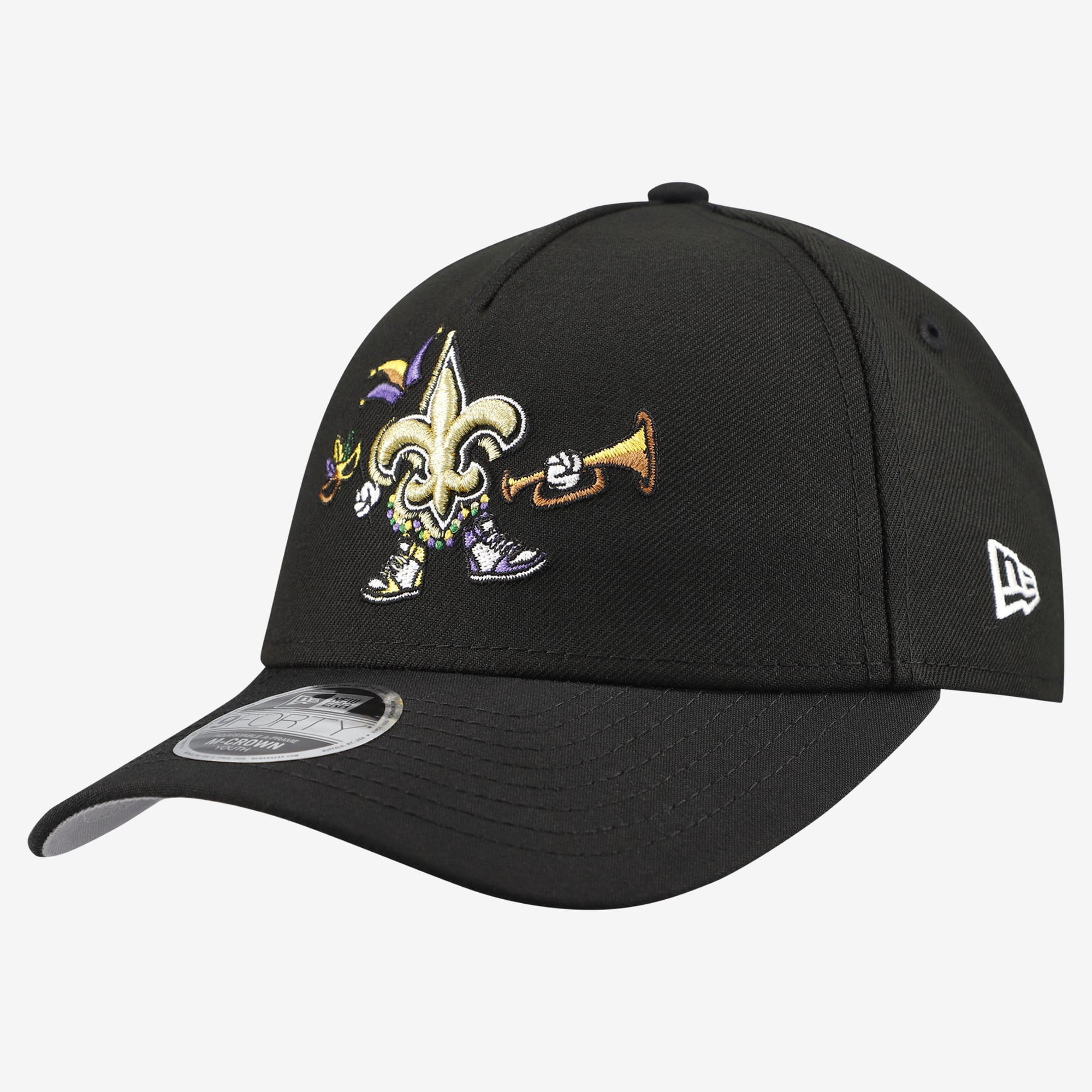 Casquette ajustable New Era 9FORTY noire à motif dessin animé des Saints de la Nouvelle-Orléans pour jeunes