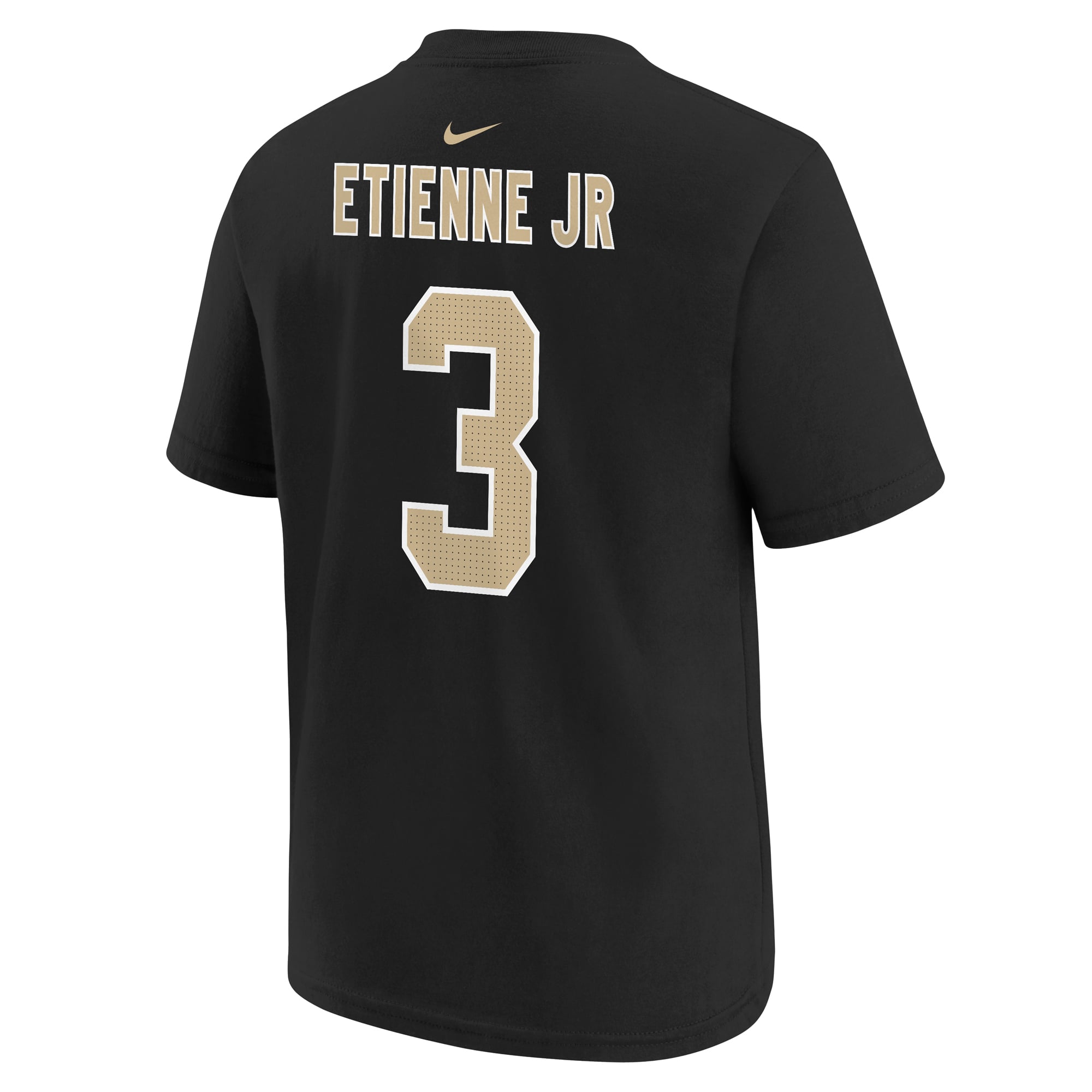 T-shirt Nike Travis Etienne Jr noir pour enfant, nom et numéro des Saints de la Nouvelle-Orléans