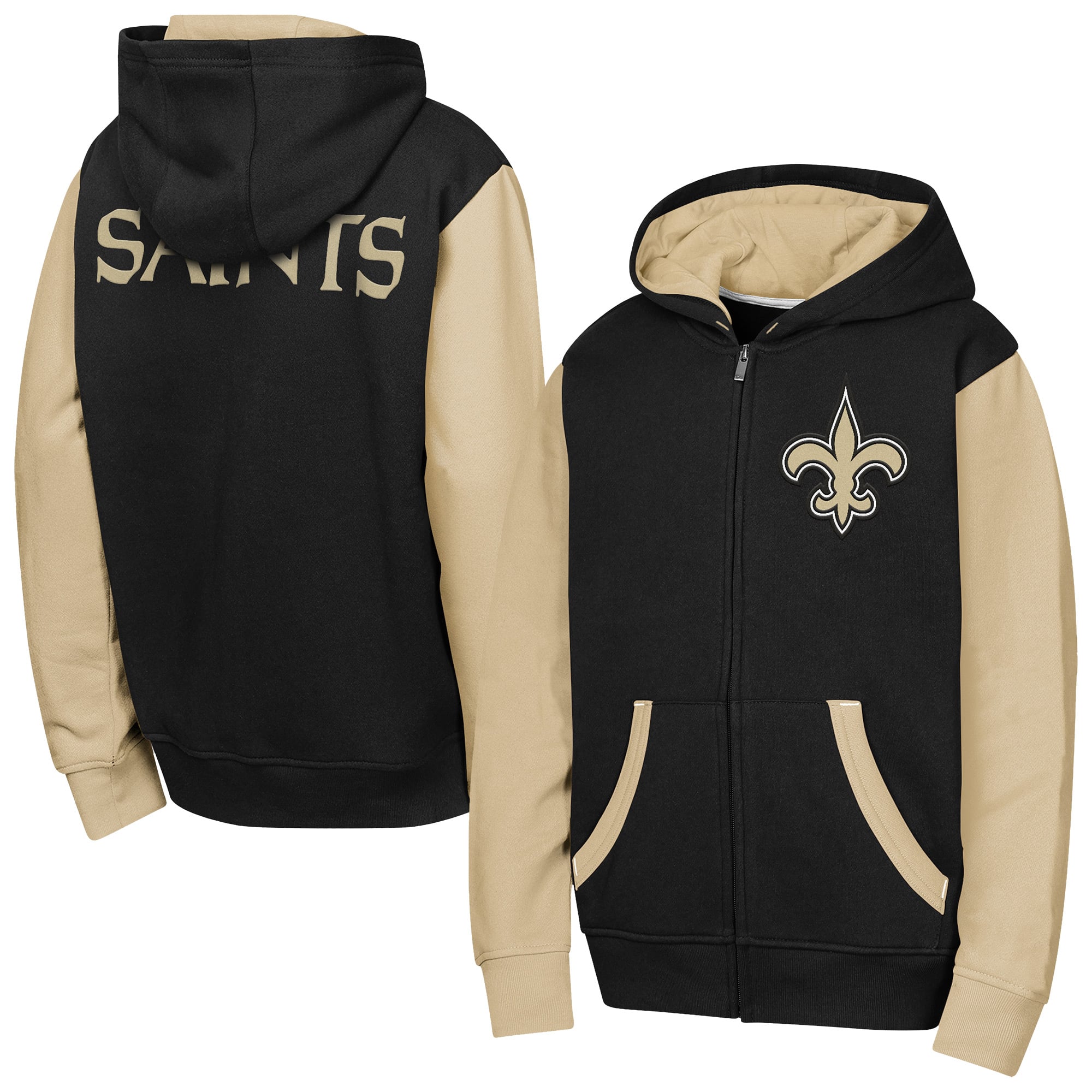 Youth Outerstuff Black New Orleans Saints Stadium Colorblock Full-Zip Hoodie