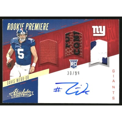 2017 Absolute Rookie Premiere Materials Autographs Spectrum #236 Davis Webb JSY AU/99