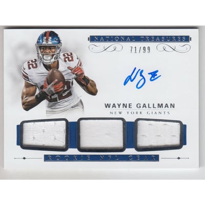2017 Panini National Treasures Rookie NFL Gear Triple Material Signatures #28 Wayne Gallman/99