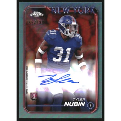 2024 Topps Chrome Rookie Autographs Aqua Refractors #RATNU Tyler Nubin
